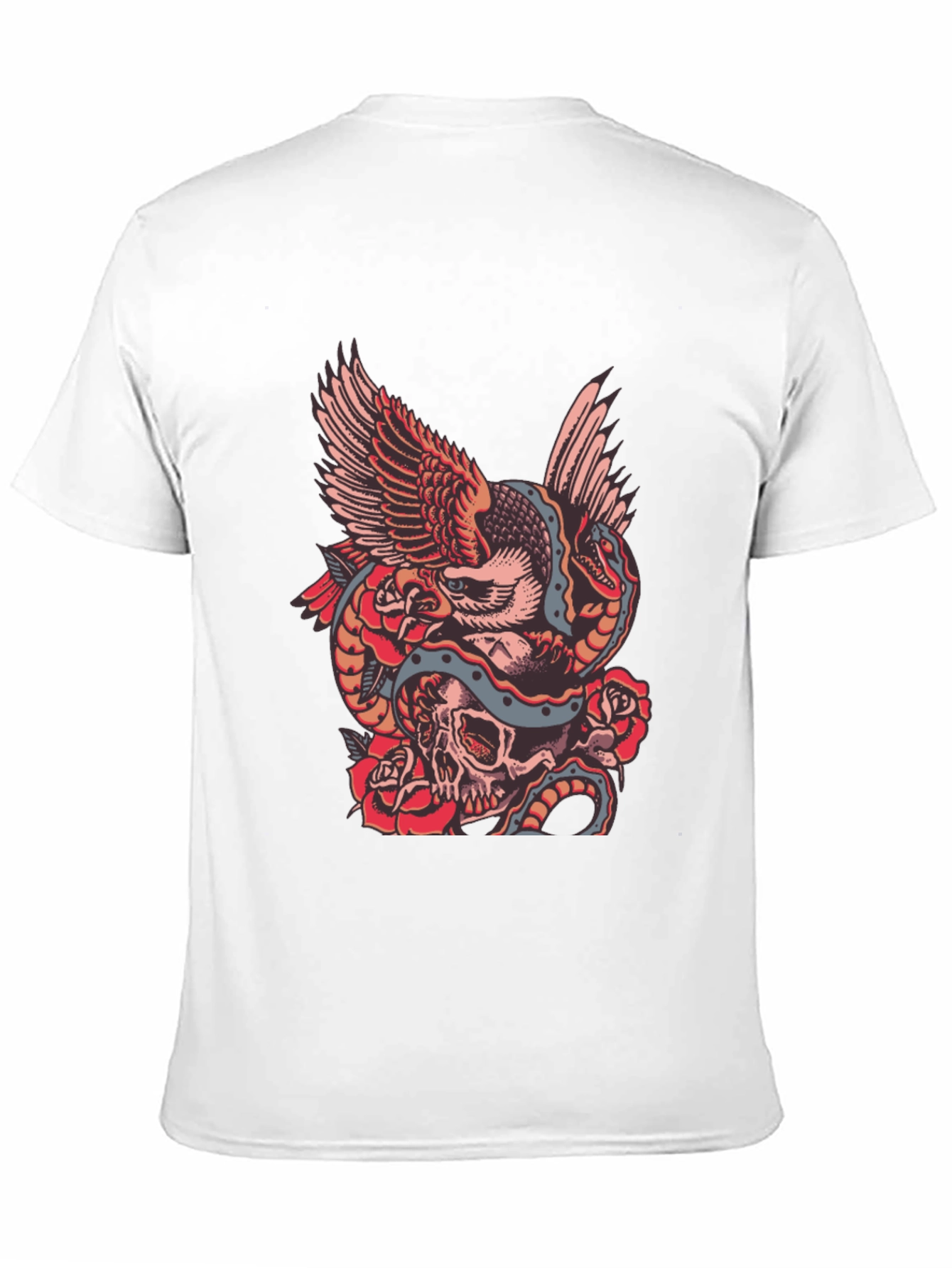 Eagle Snake Skull Graphic Print Black T-Shirt