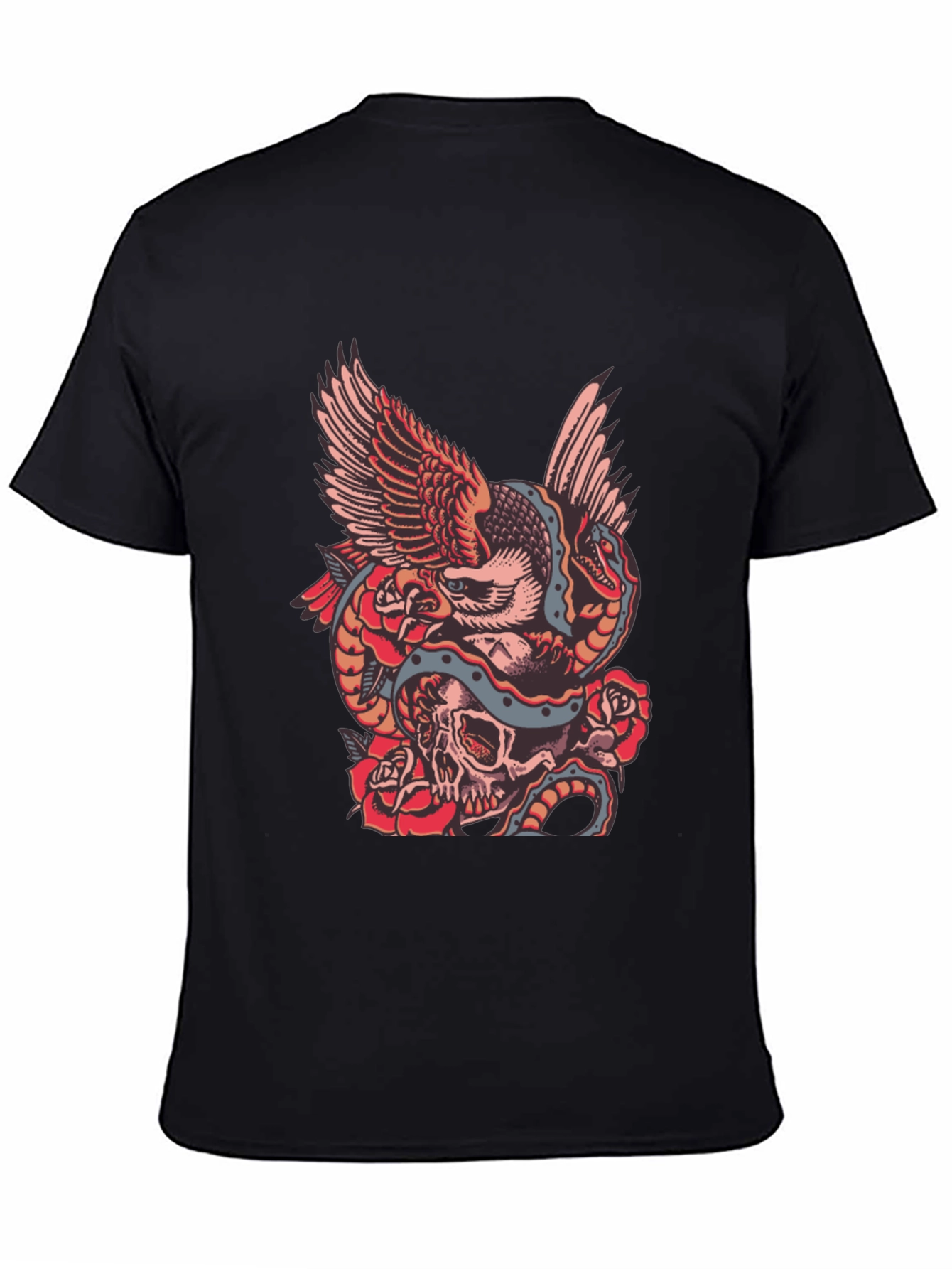 Eagle Snake Skull Graphic Print Black T-Shirt