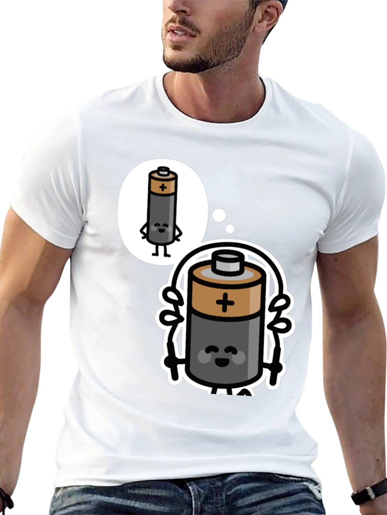 Funny Battery Cartoon Black T-Shirt