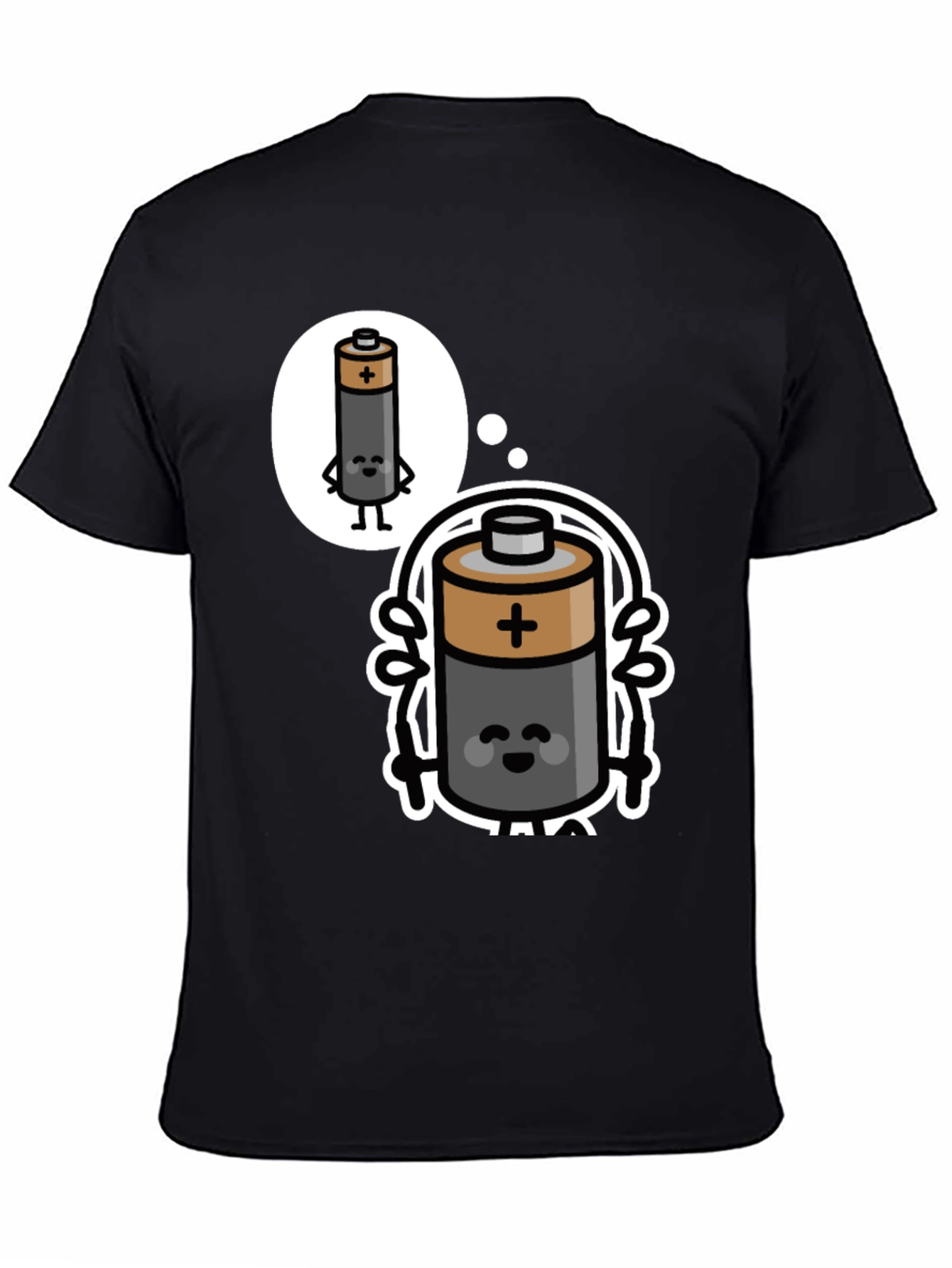 Funny Battery Cartoon Black T-Shirt