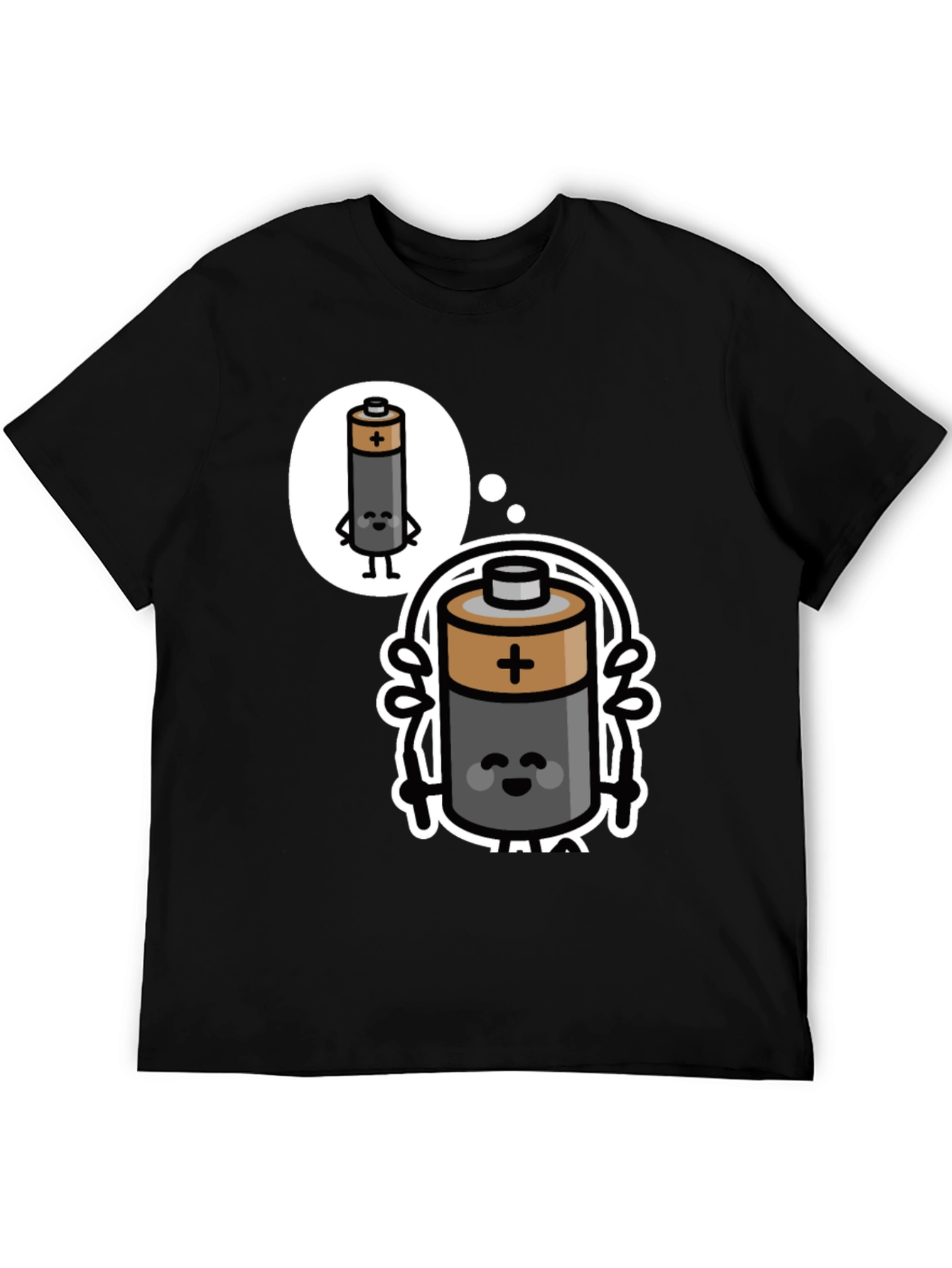 Funny Battery Cartoon Black T-Shirt