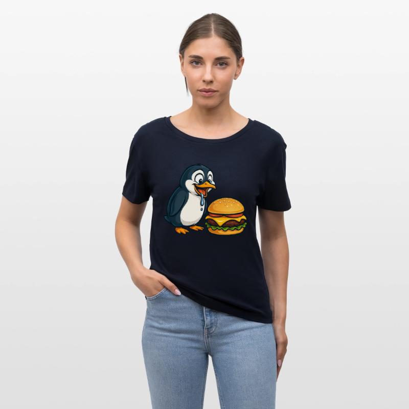 Funny penguin cheeseburger fast food cartoon