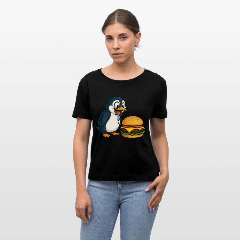 Funny penguin cheeseburger fast food cartoon