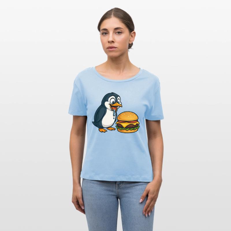 Funny penguin cheeseburger fast food cartoon