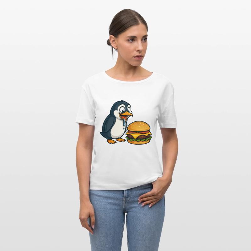 Funny penguin cheeseburger fast food cartoon