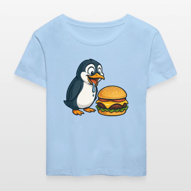 Funny penguin cheeseburger fast food cartoon