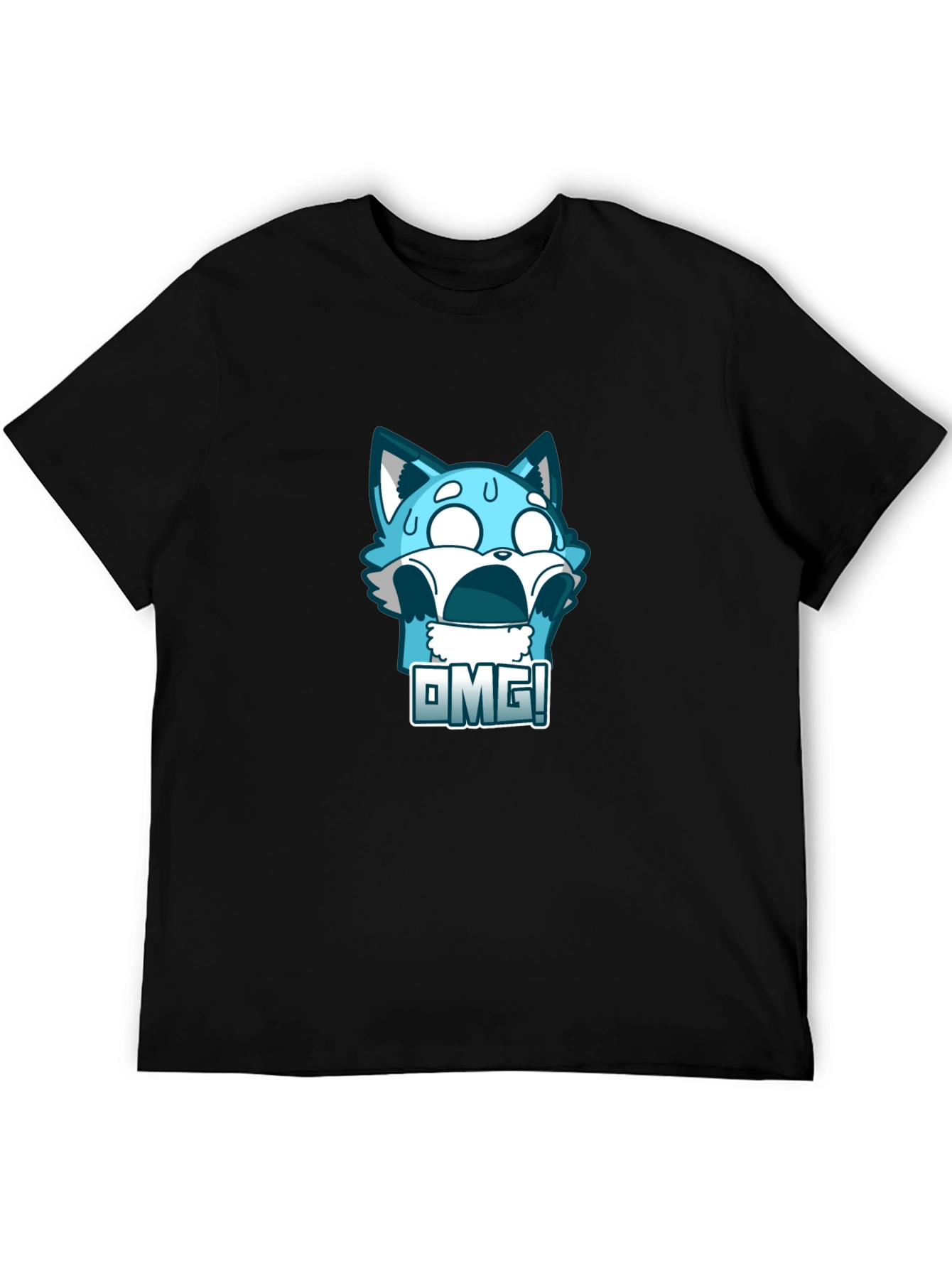 OMG! Blue Cartoon Character Graphic T-Shirt
