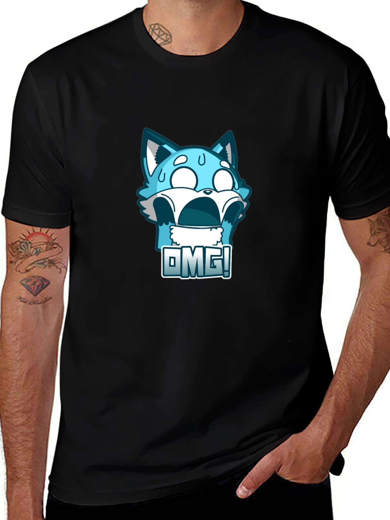 OMG! Blue Cartoon Character Graphic T-Shirt