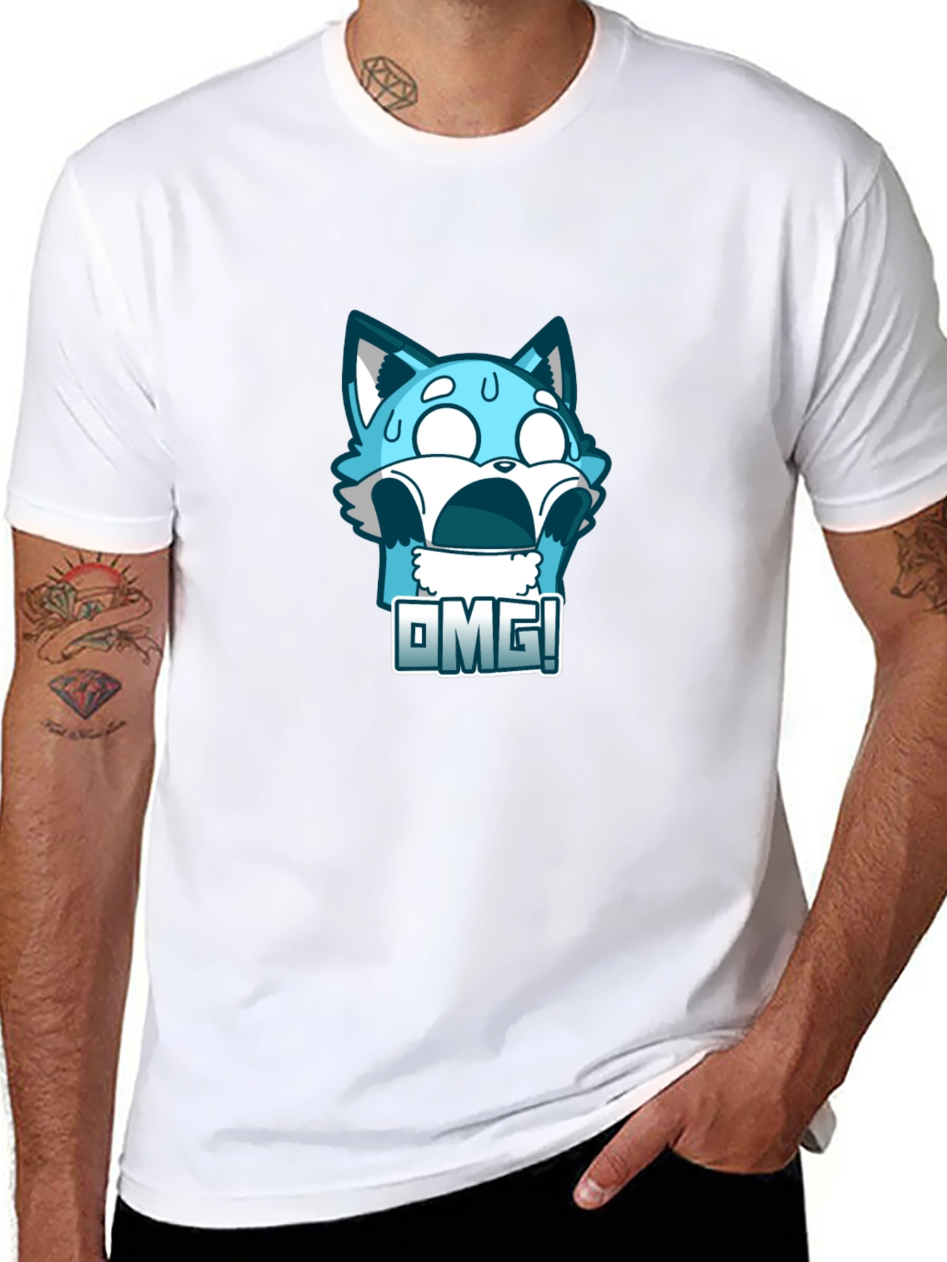 OMG! Blue Cartoon Character Graphic T-Shirt