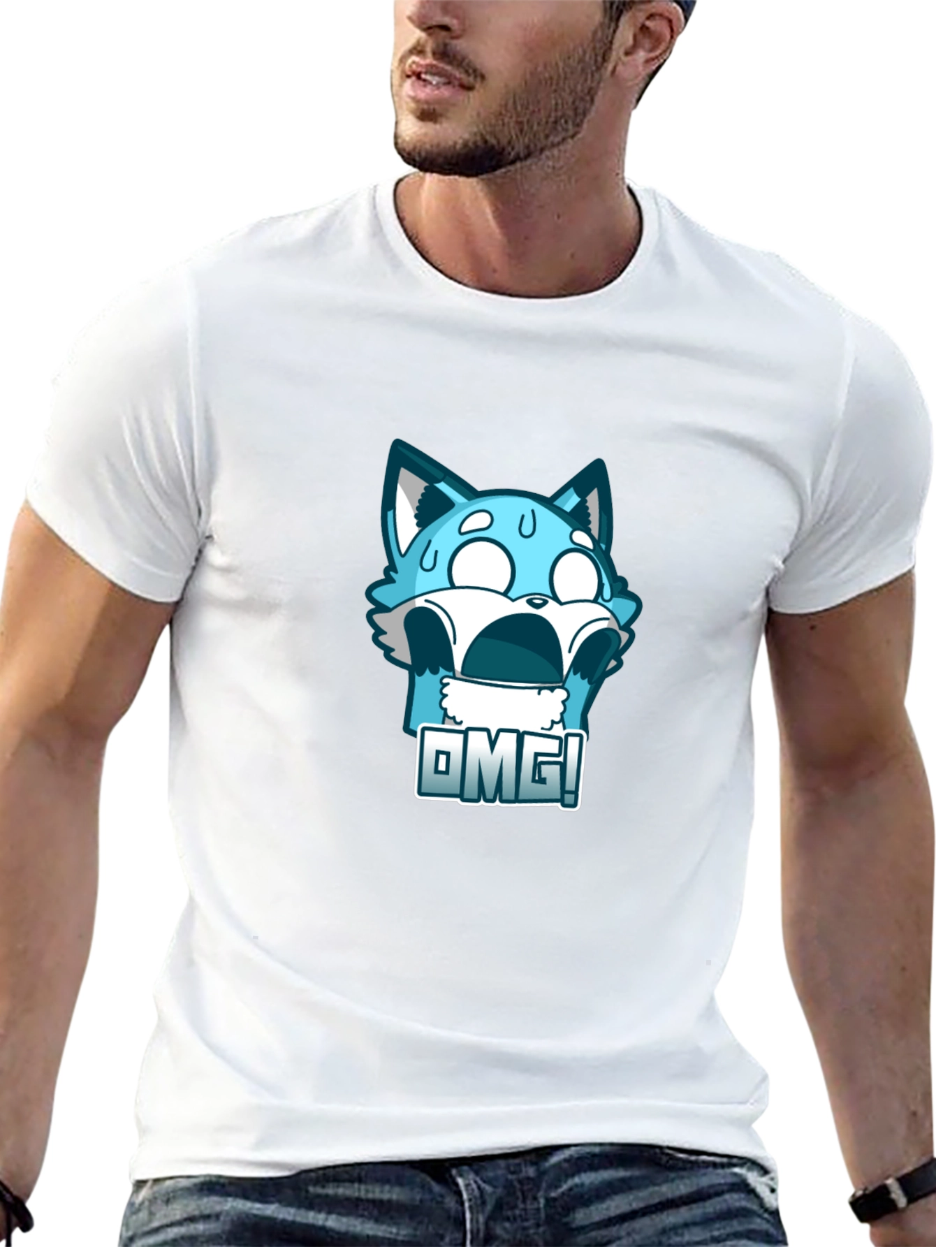 OMG! Blue Cartoon Character Graphic T-Shirt