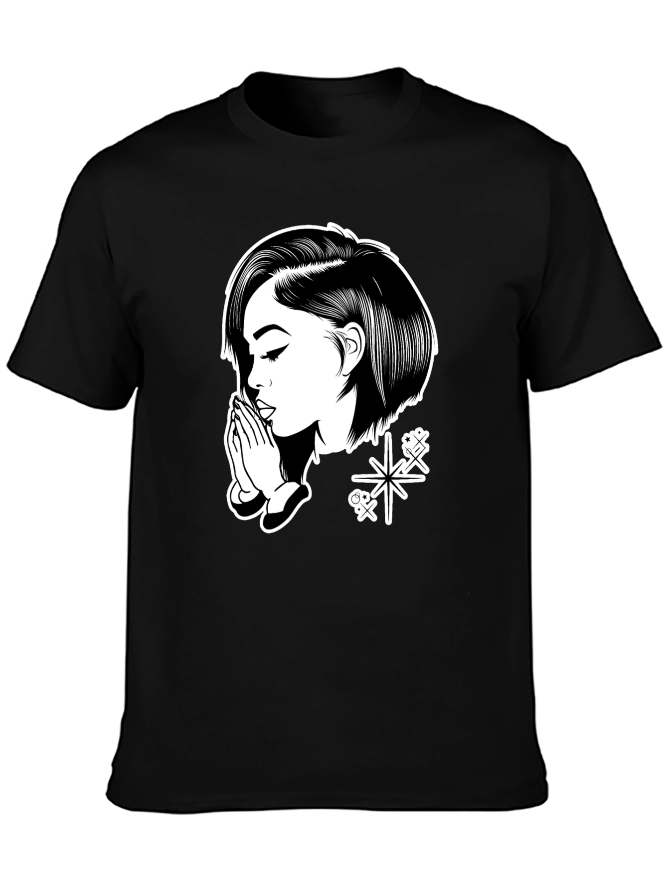 Praying Girl Graphic Black T-Shirt