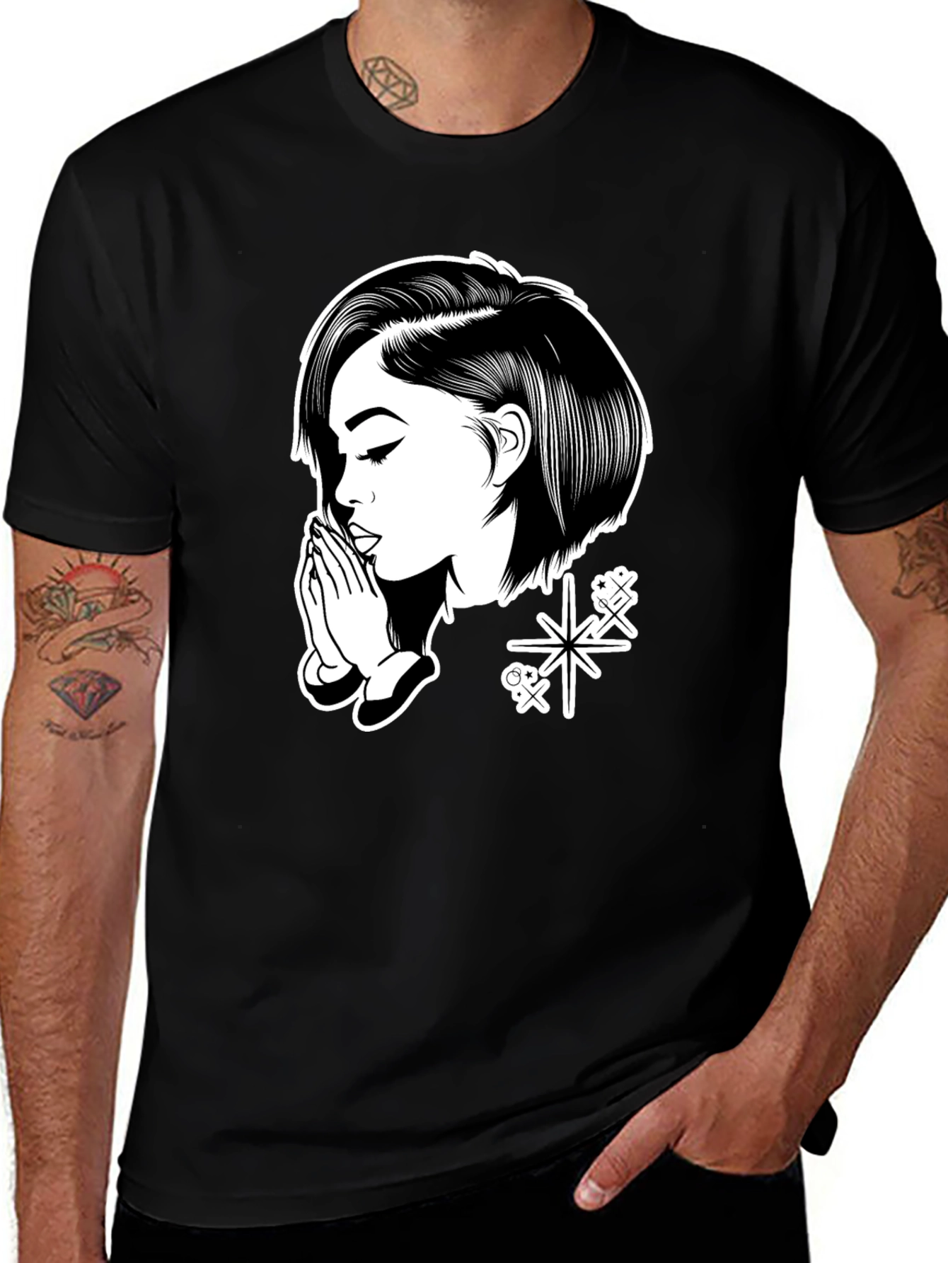 Praying Girl Graphic Black T-Shirt