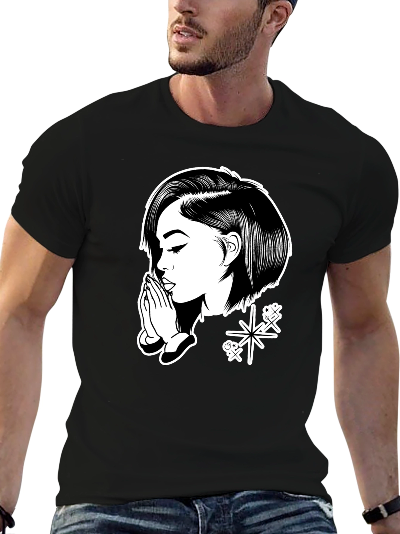 Praying Girl Graphic Black T-Shirt