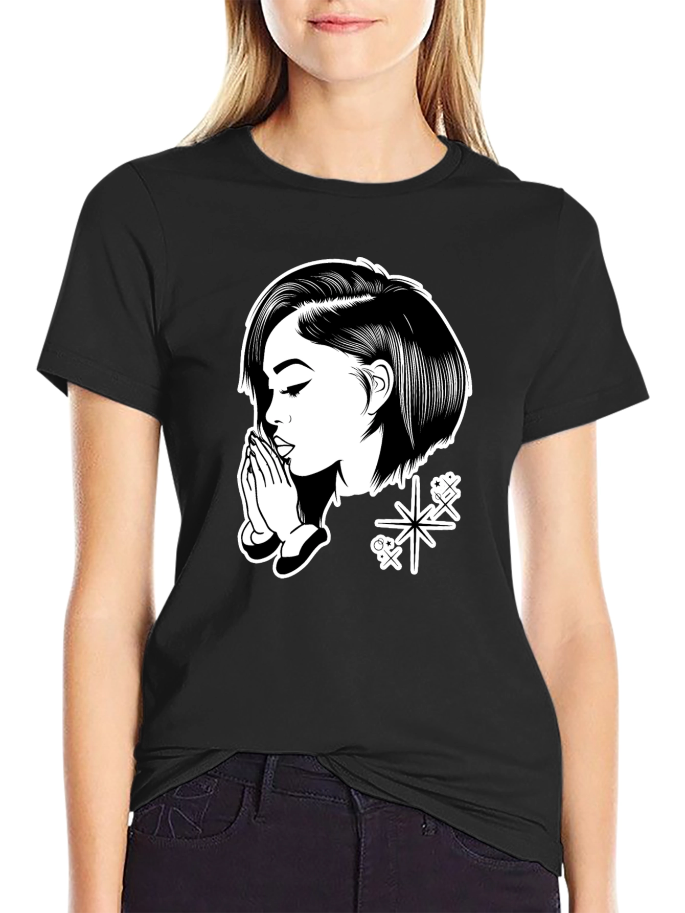 Praying Girl Graphic Black T-Shirt
