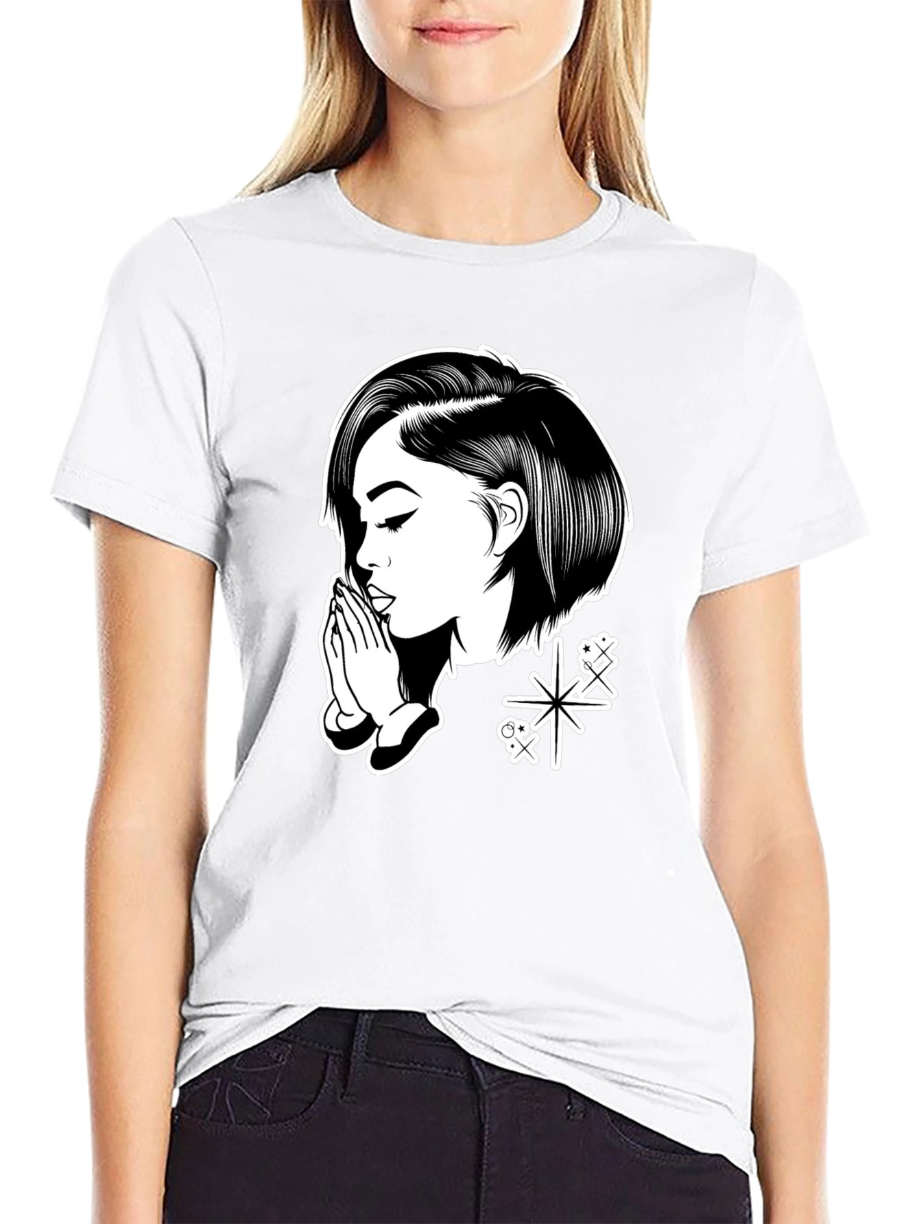 Praying Girl Graphic Black T-Shirt