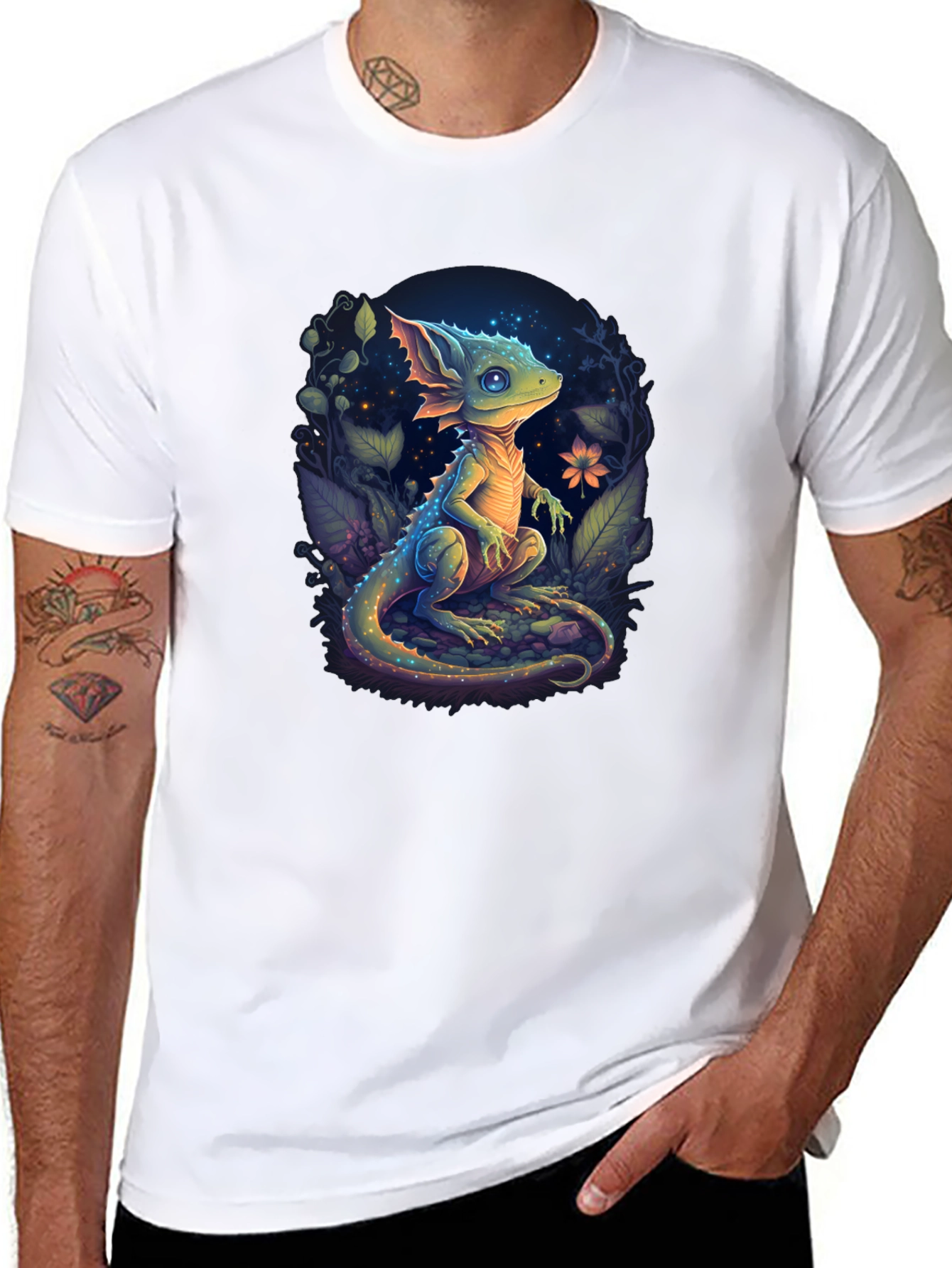 Enchanted Lizard Graphic Black T-Shirt