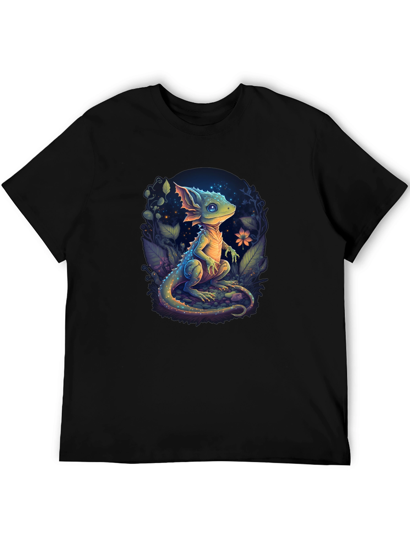 Enchanted Lizard Graphic Black T-Shirt