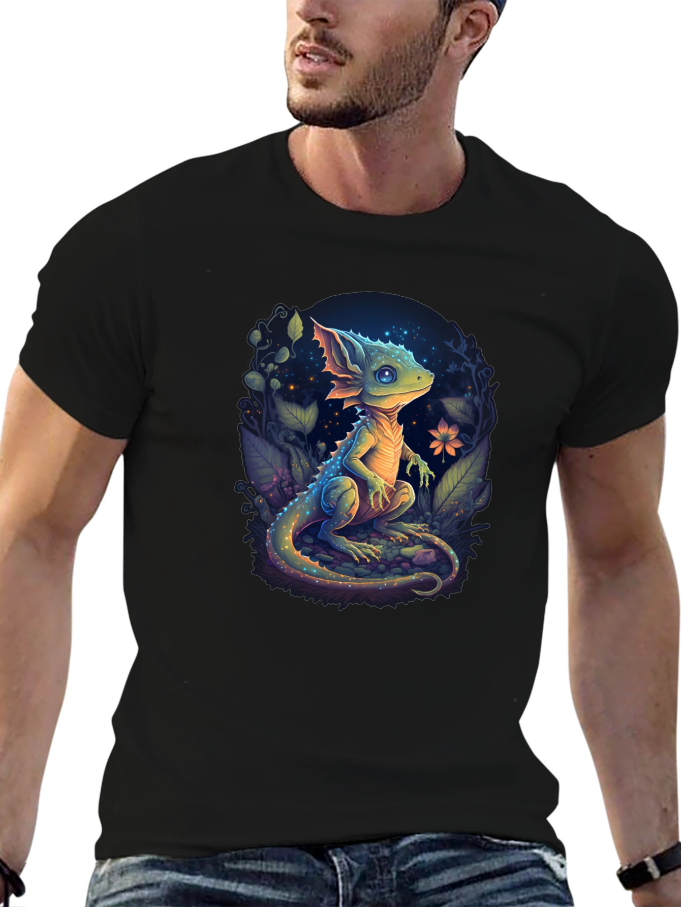 Enchanted Lizard Graphic Black T-Shirt