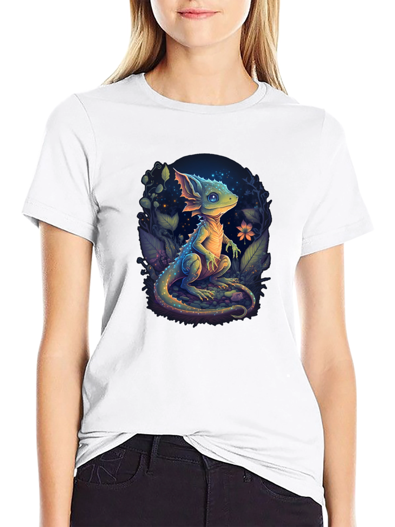 Enchanted Lizard Graphic Black T-Shirt