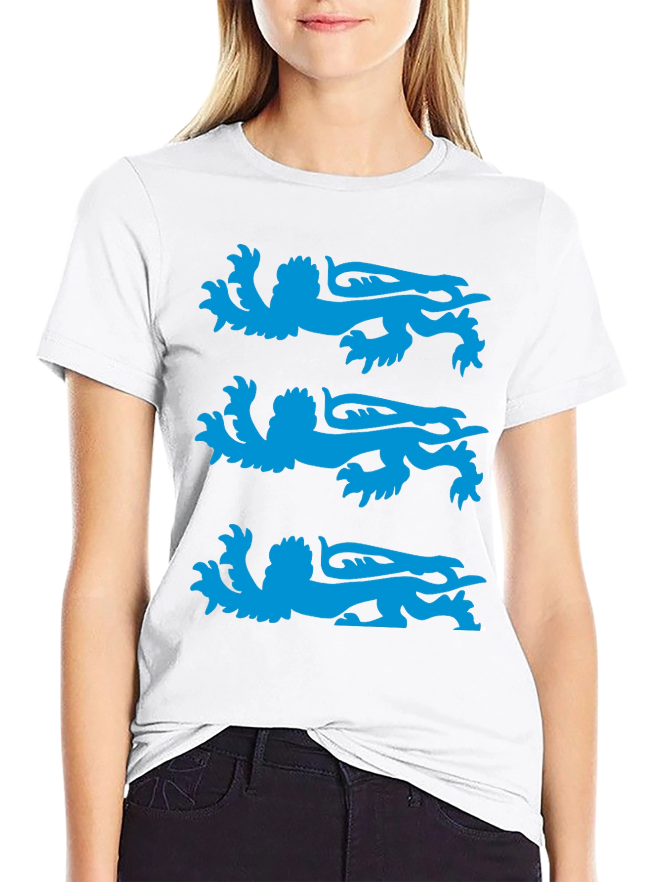 Black T-Shirt with Blue Heraldic Lion Design