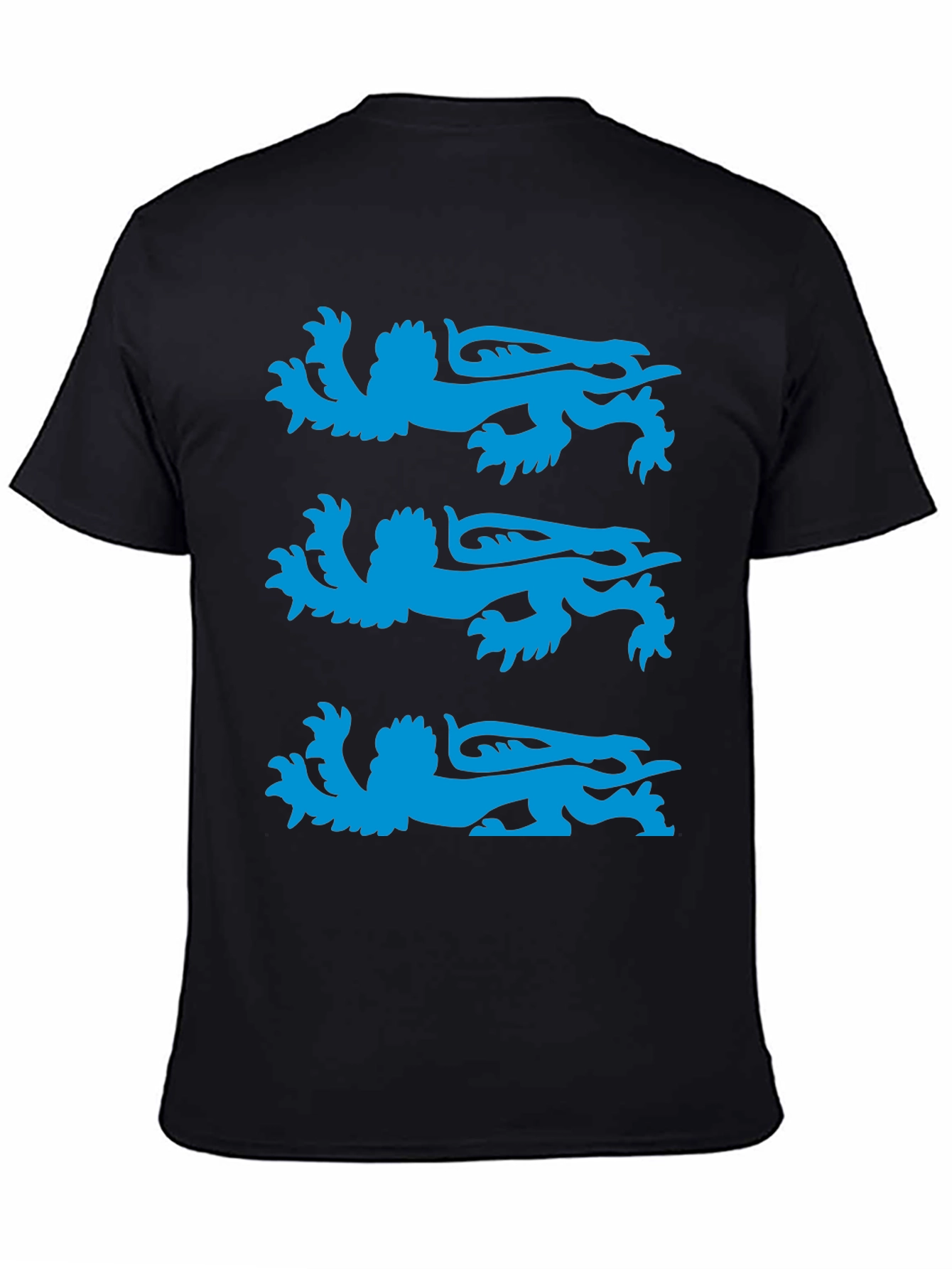 Black T-Shirt with Blue Heraldic Lion Design