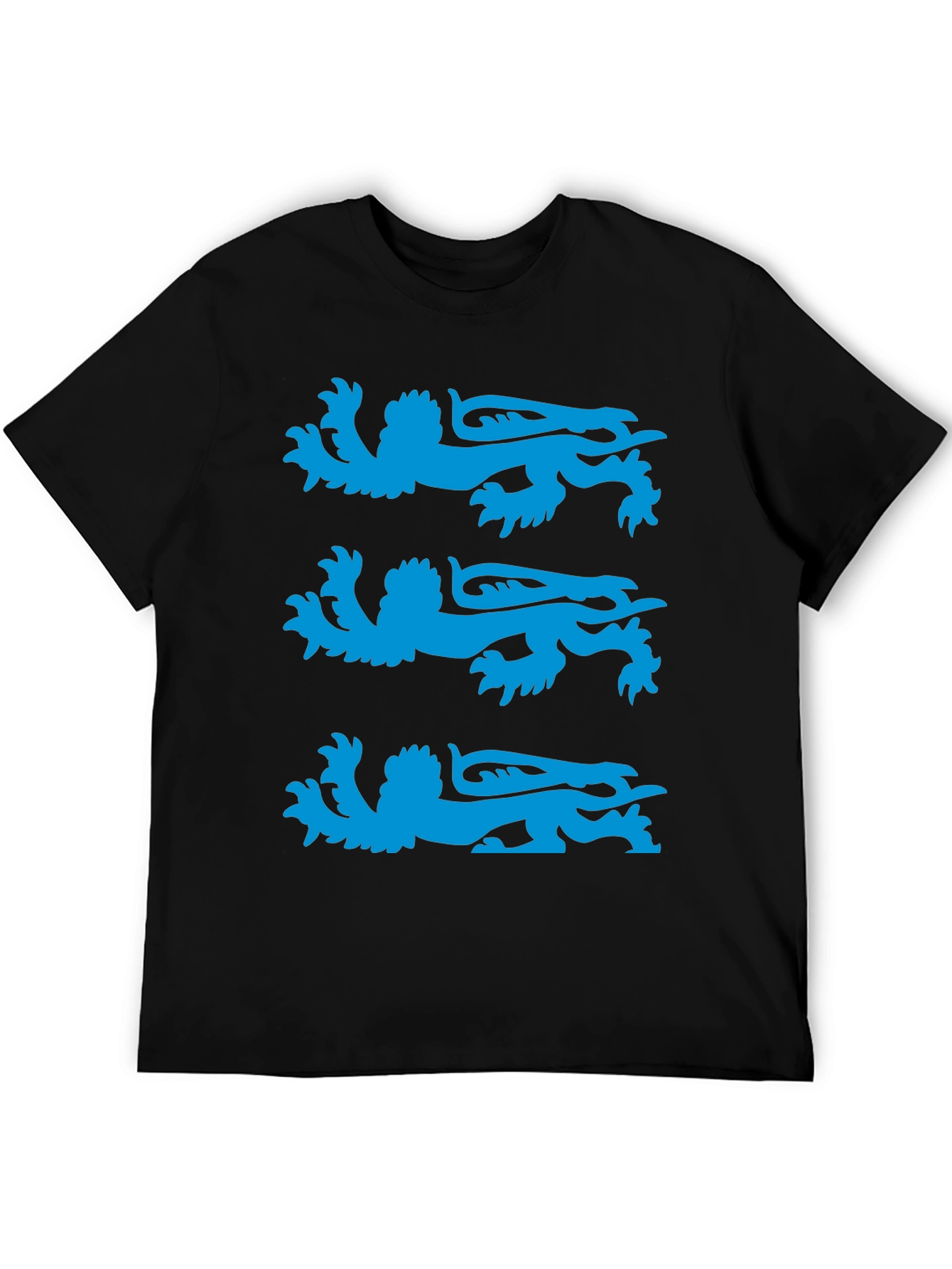 Black T-Shirt with Blue Heraldic Lion Design
