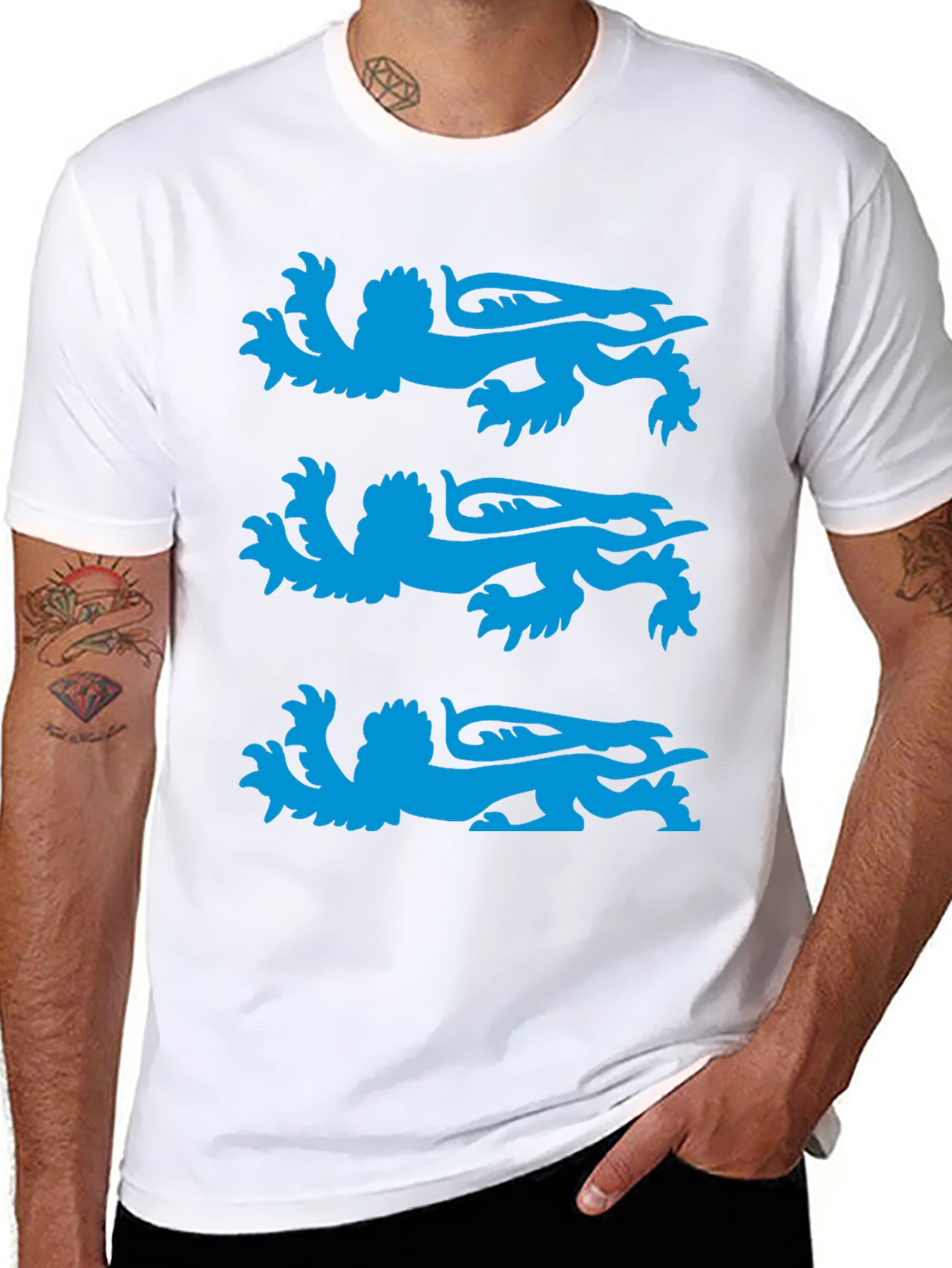 Black T-Shirt with Blue Heraldic Lion Design