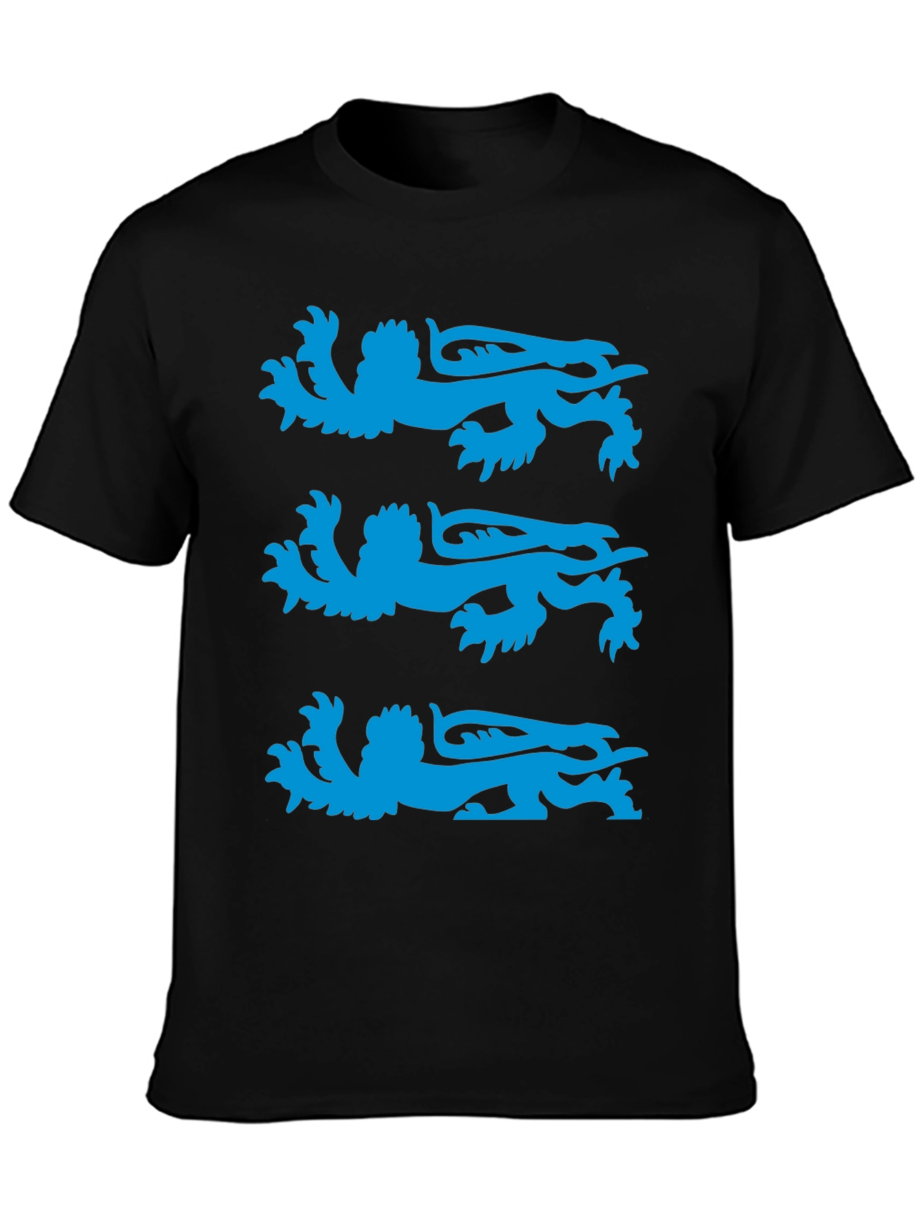 Black T-Shirt with Blue Heraldic Lion Design