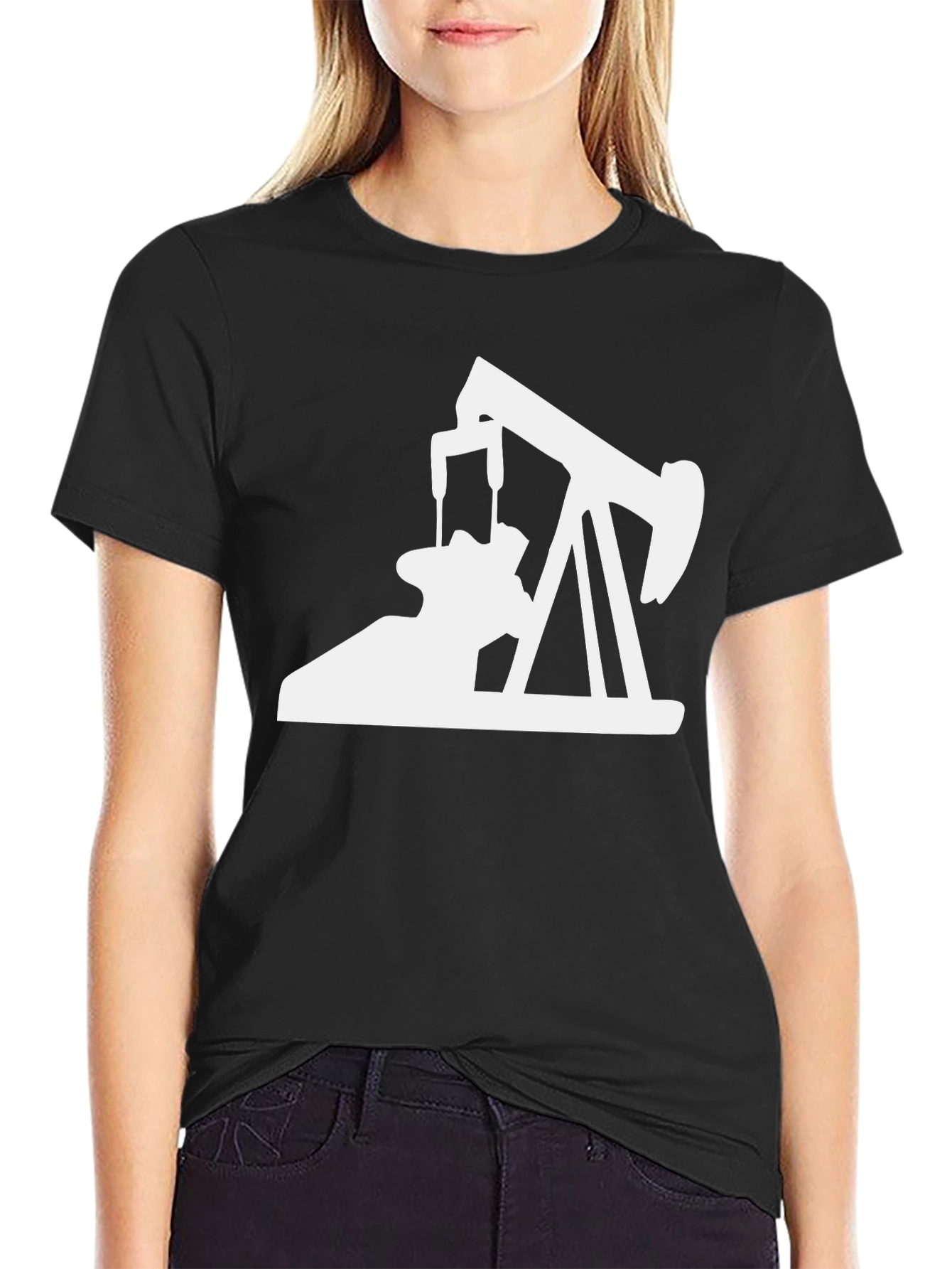 Oil Rig Graphic Tee - Black Cotton Comfort