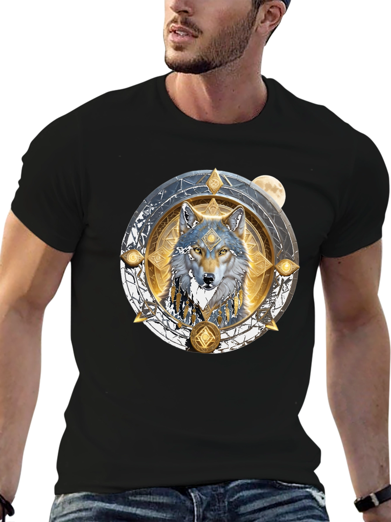 Wolf Mandala Black Graphic T-Shirt