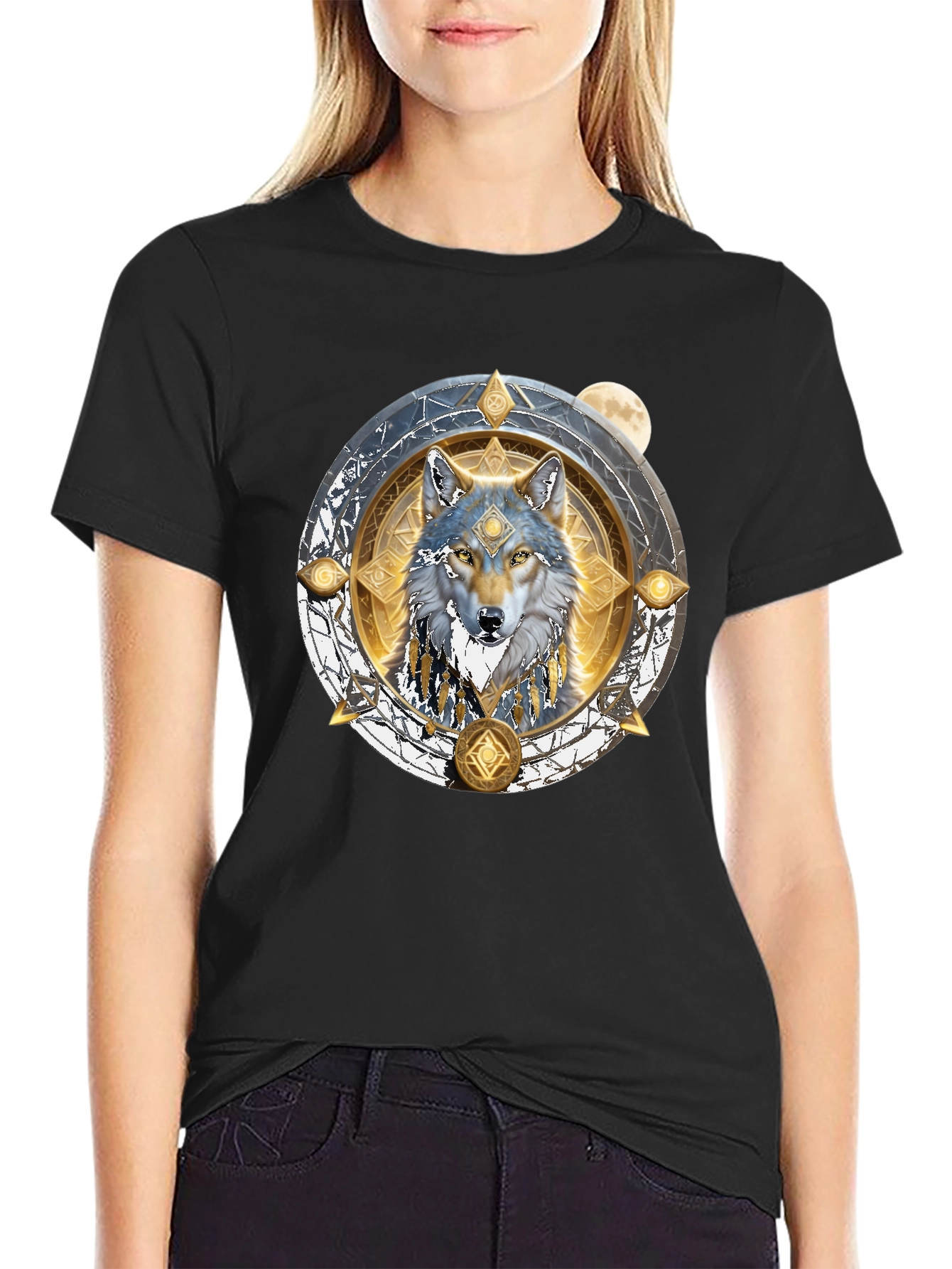 Wolf Mandala Black Graphic T-Shirt