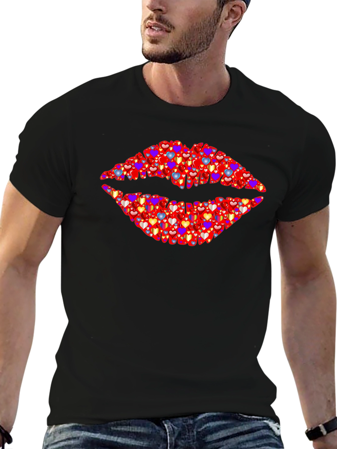 Heart Lips Graphic Black T-Shirt