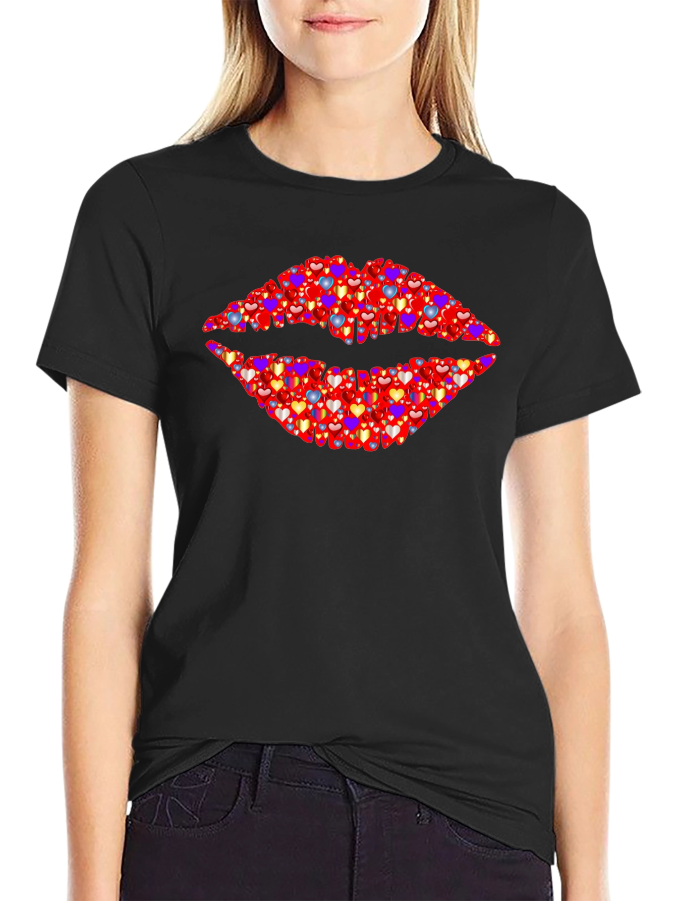 Heart Lips Graphic Black T-Shirt