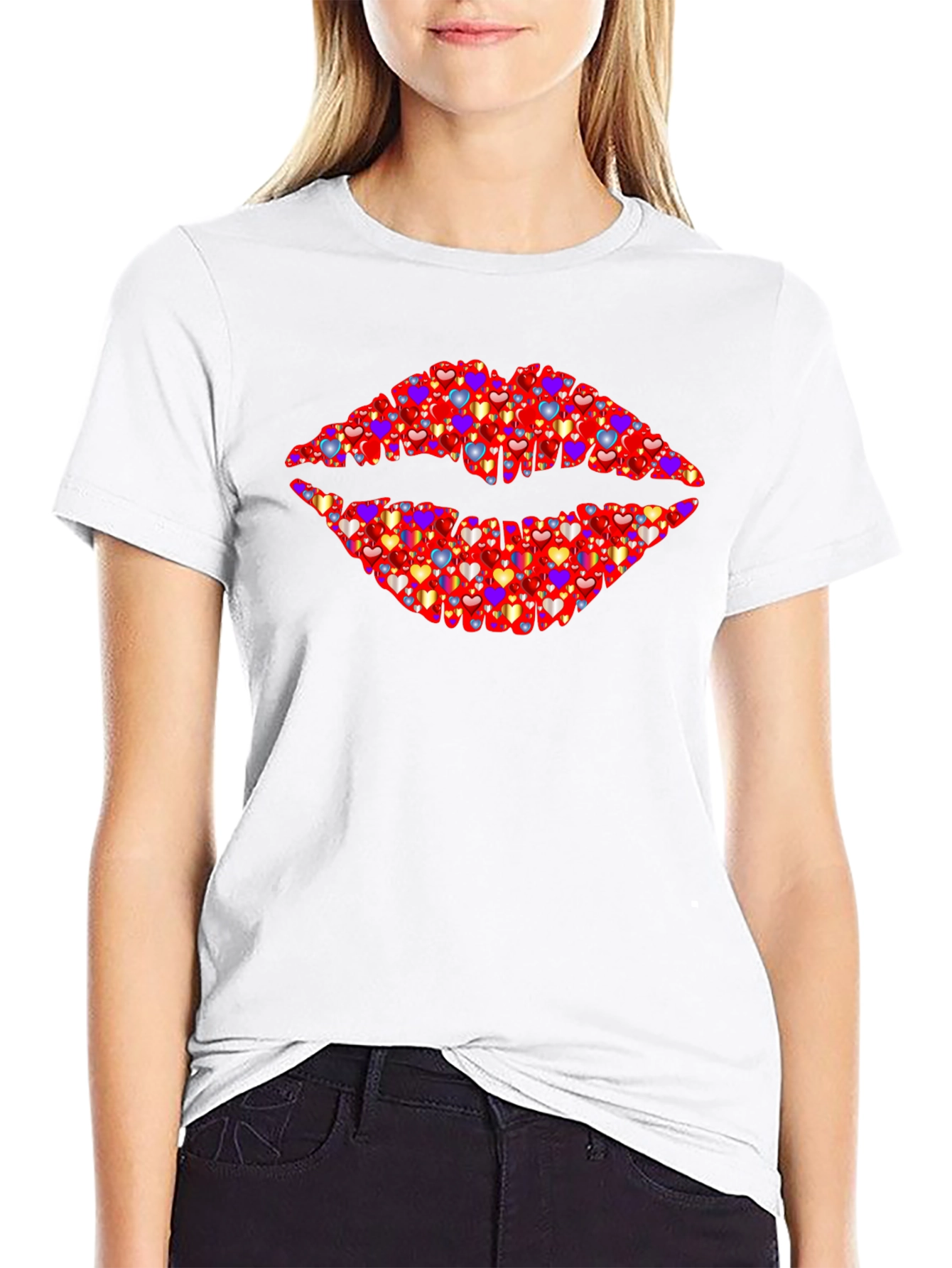 Heart Lips Graphic Black T-Shirt