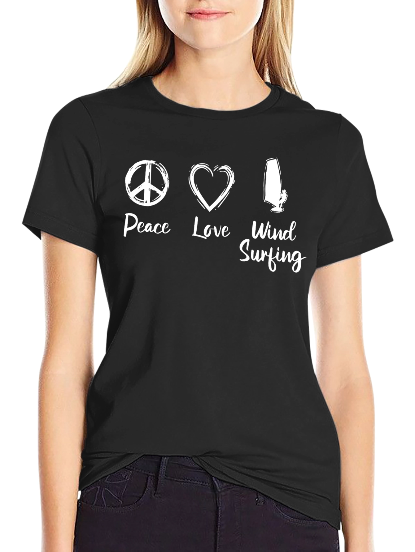 Peace Love Windsurfing T-Shirt - Black Cotton Tee