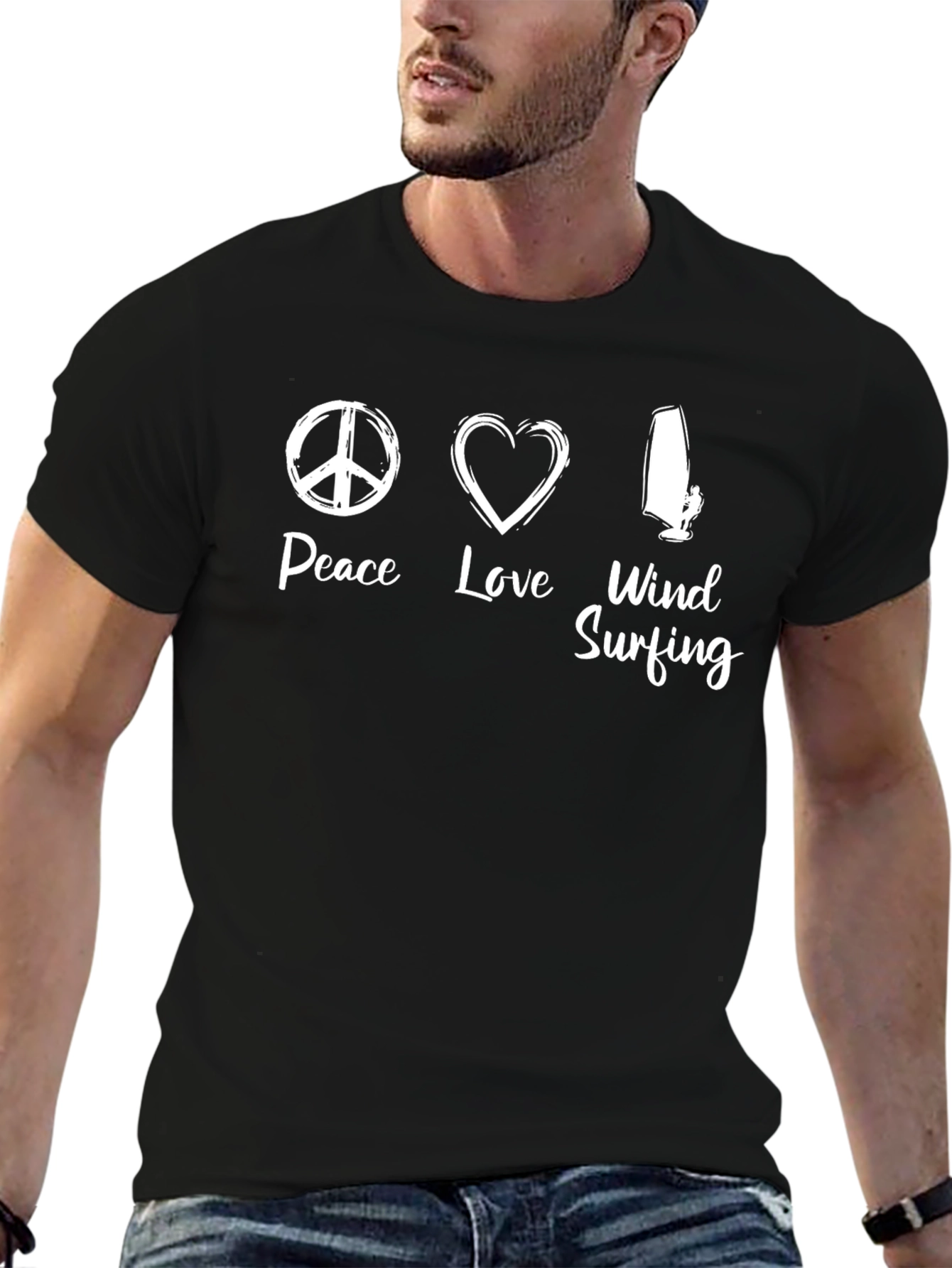 Peace Love Windsurfing T-Shirt - Black Cotton Tee