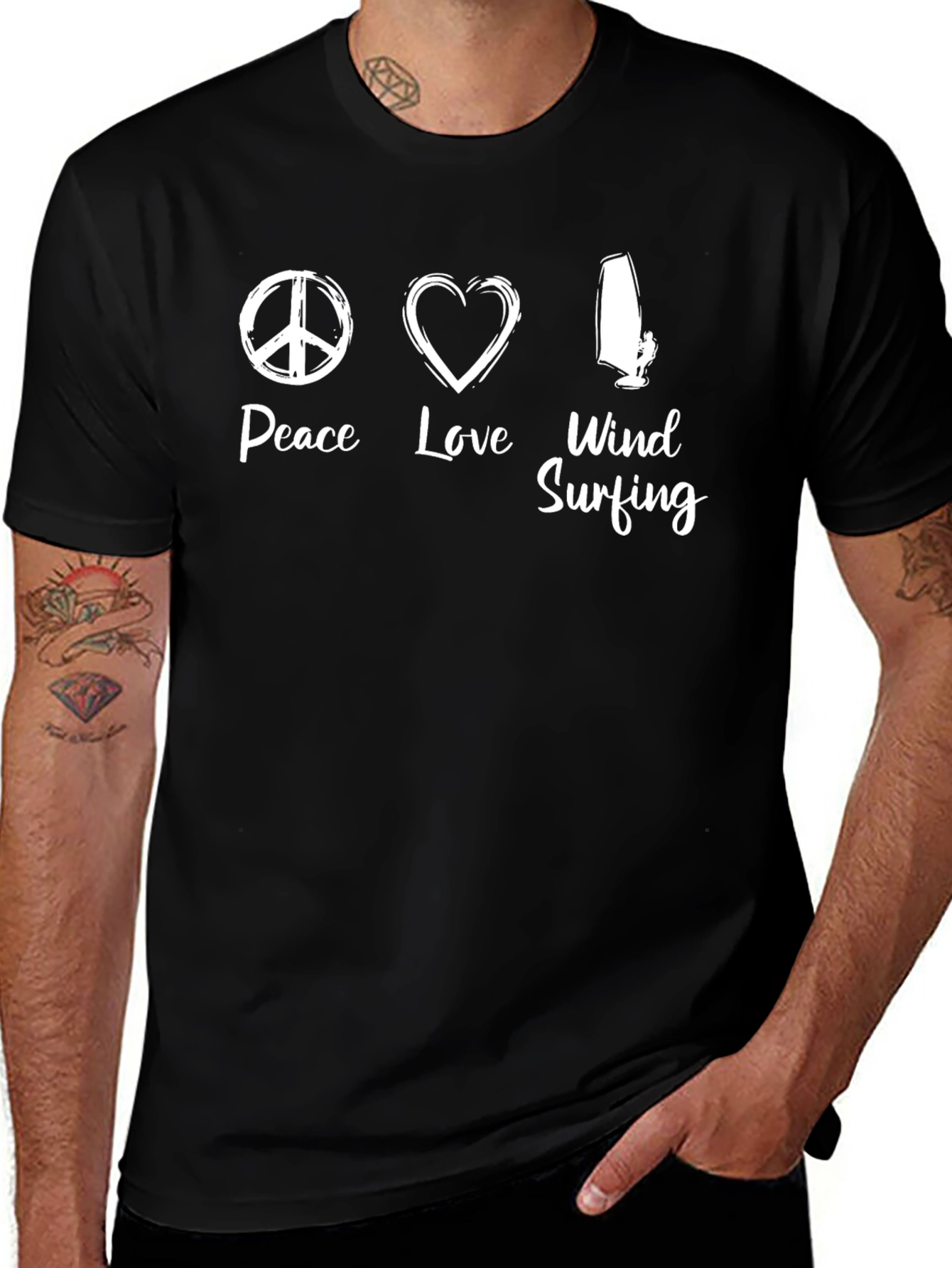 Peace Love Windsurfing T-Shirt - Black Cotton Tee