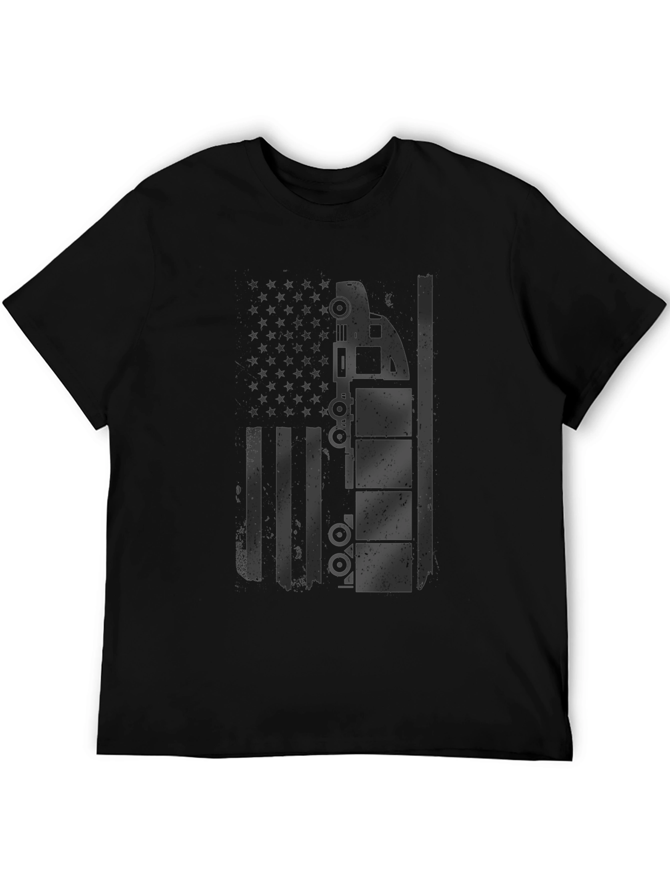 Trucker American Flag Graphic T-Shirt - Black