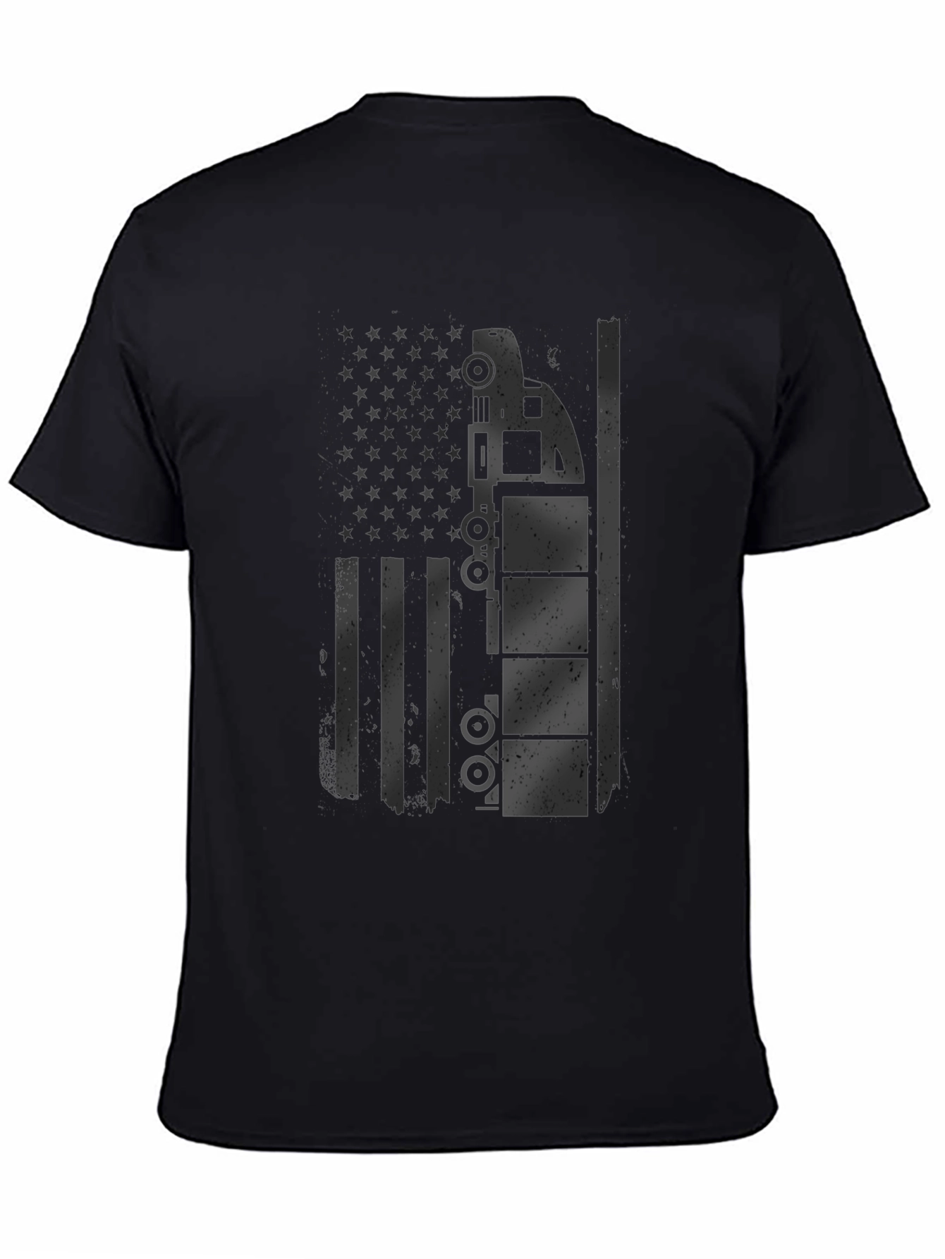 Trucker American Flag Graphic T-Shirt - Black