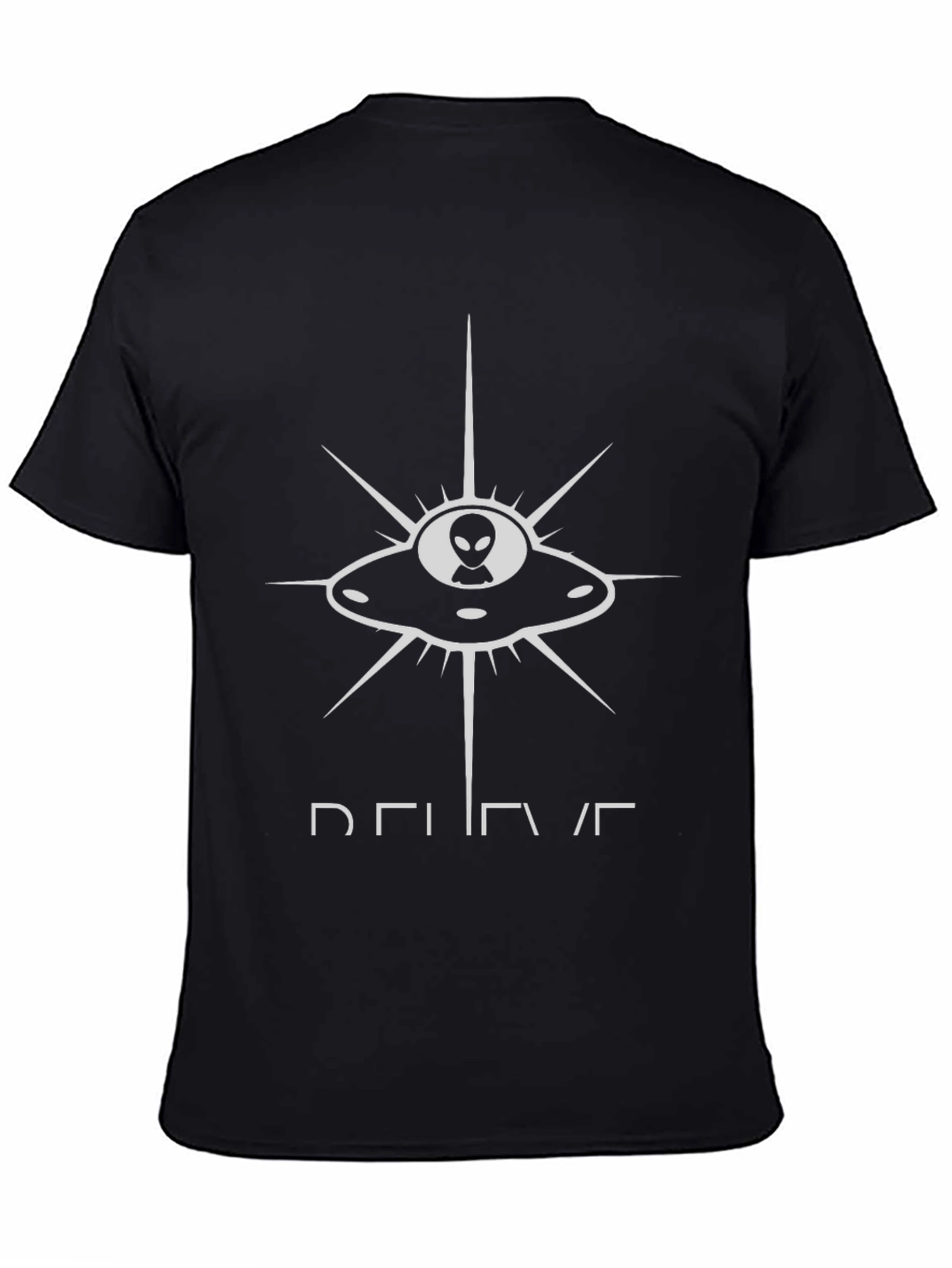 Believe Alien UFO Graphic Tee - Black Cotton T-Shirt