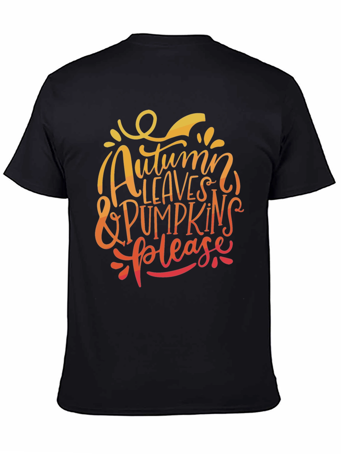 Autumn Leaves & Pumpkins Please Black T-Shirt