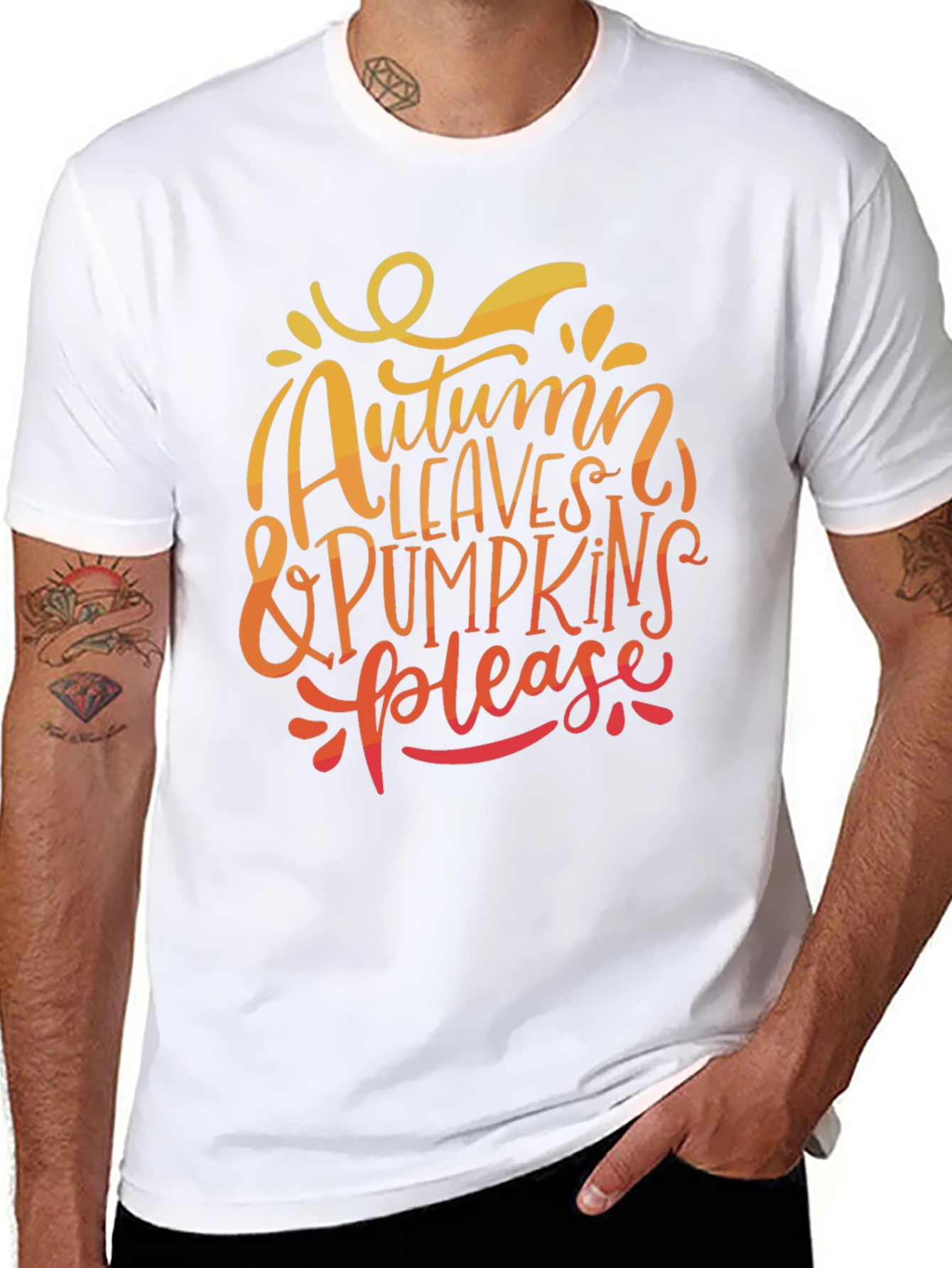 Autumn Leaves & Pumpkins Please Black T-Shirt