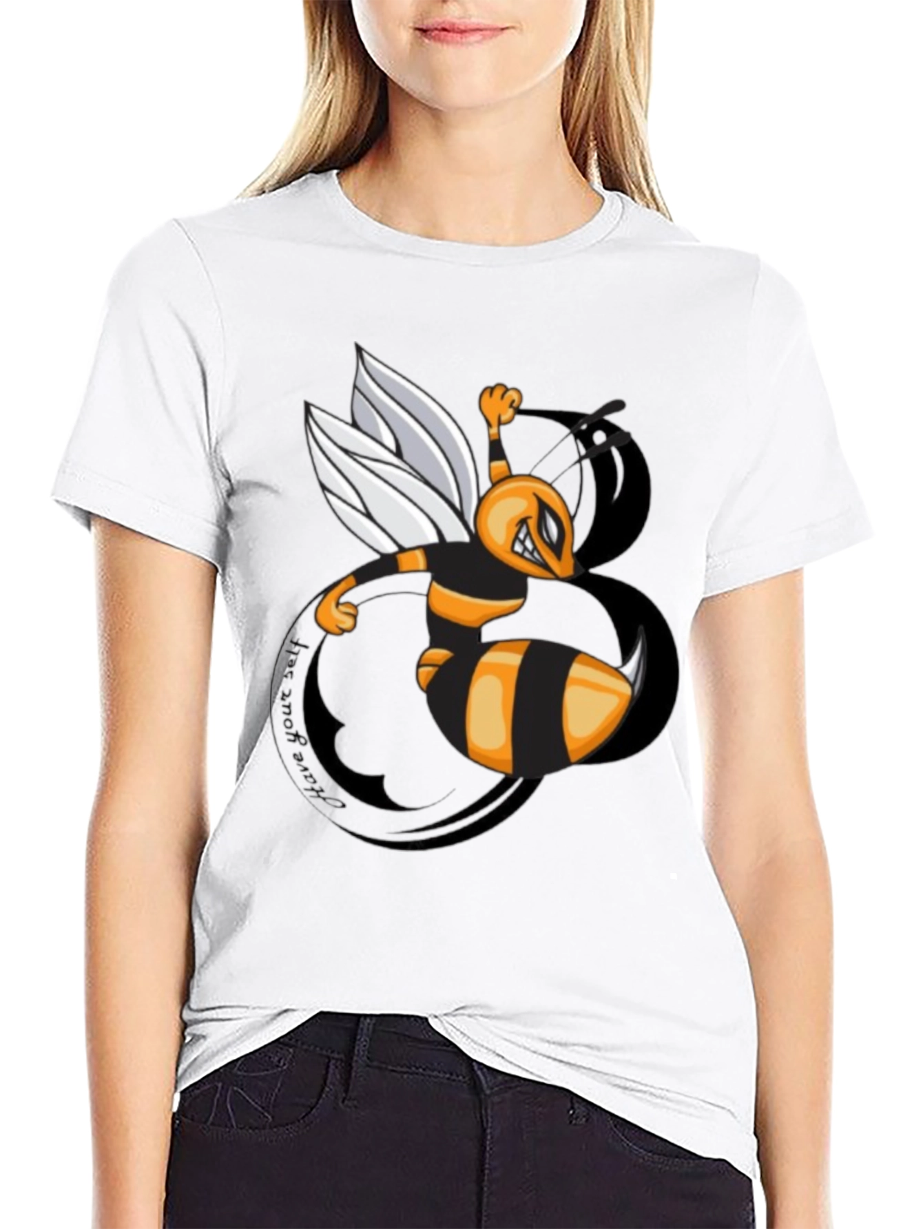 Mens Black Cartoon Bee Graphic T-Shirt