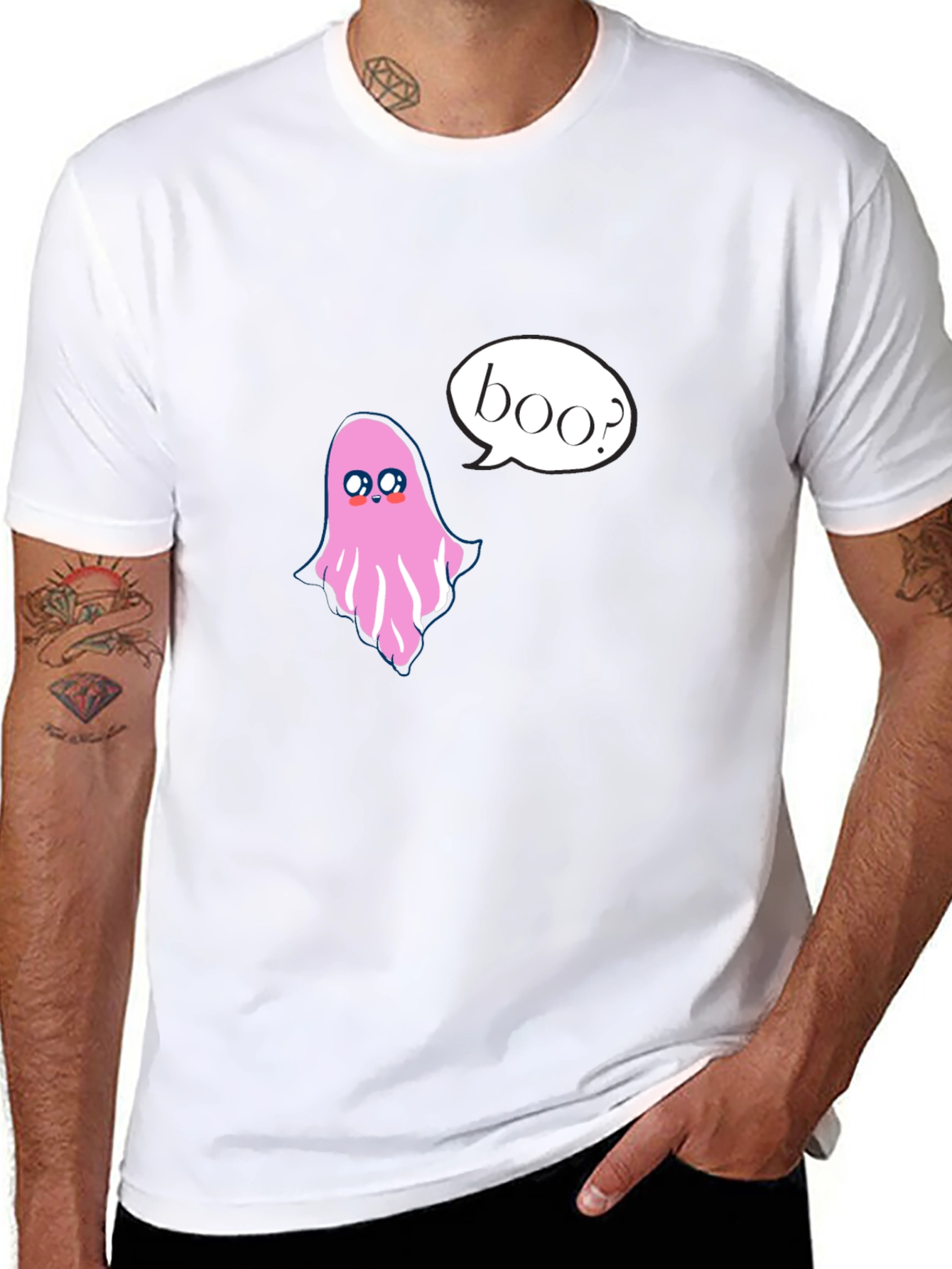 Cute Ghost Boo Halloween Black T-Shirt