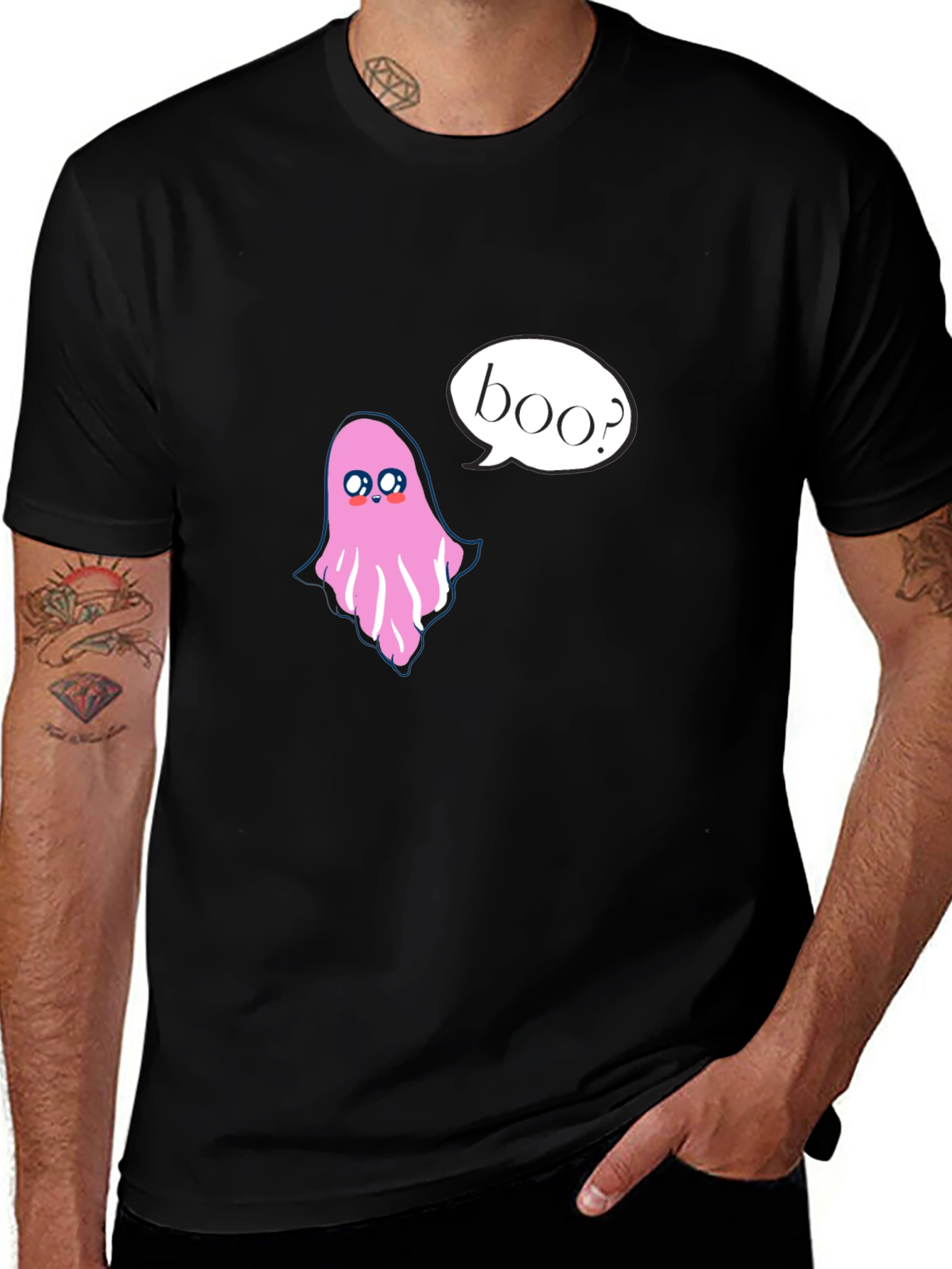 Cute Ghost Boo Halloween Black T-Shirt