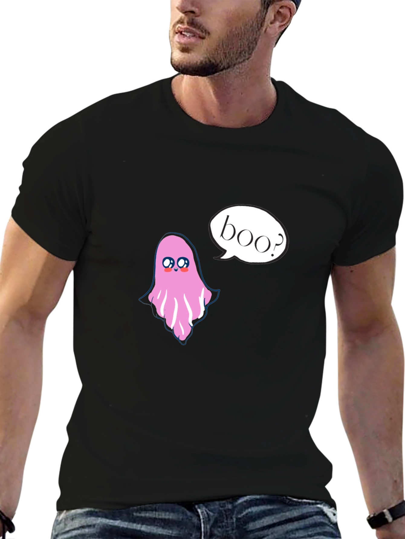 Cute Ghost Boo Halloween Black T-Shirt