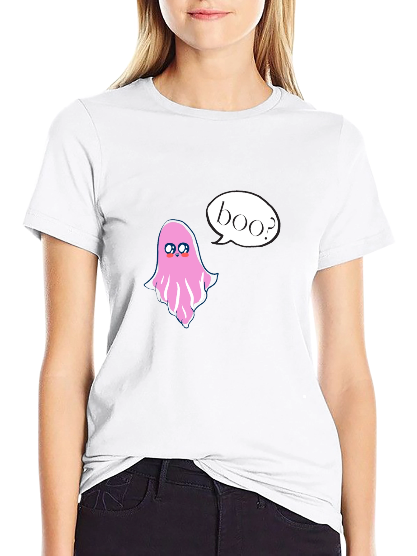 Cute Ghost Boo Halloween Black T-Shirt