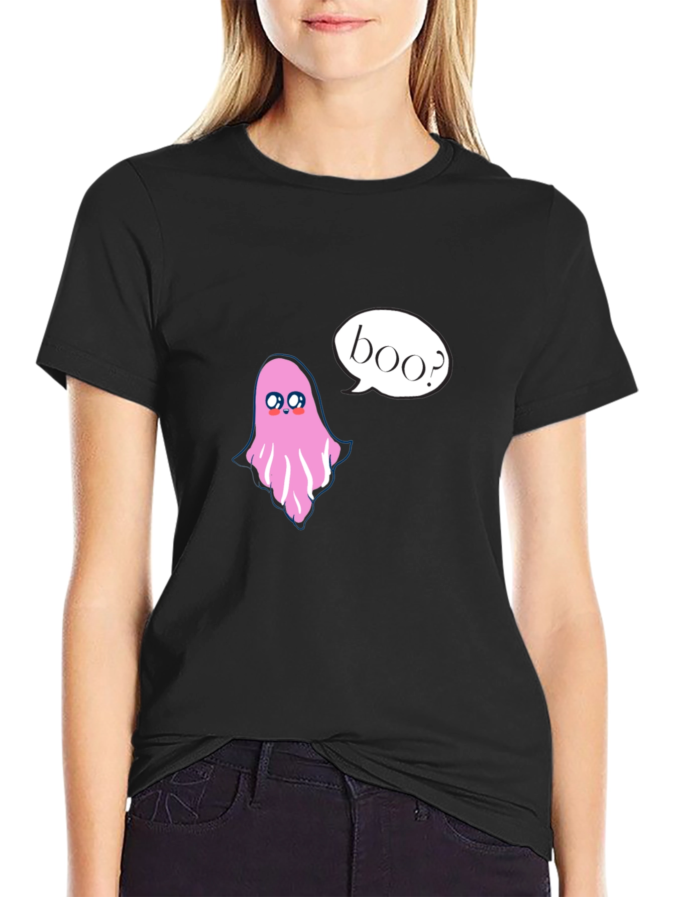 Cute Ghost Boo Halloween Black T-Shirt
