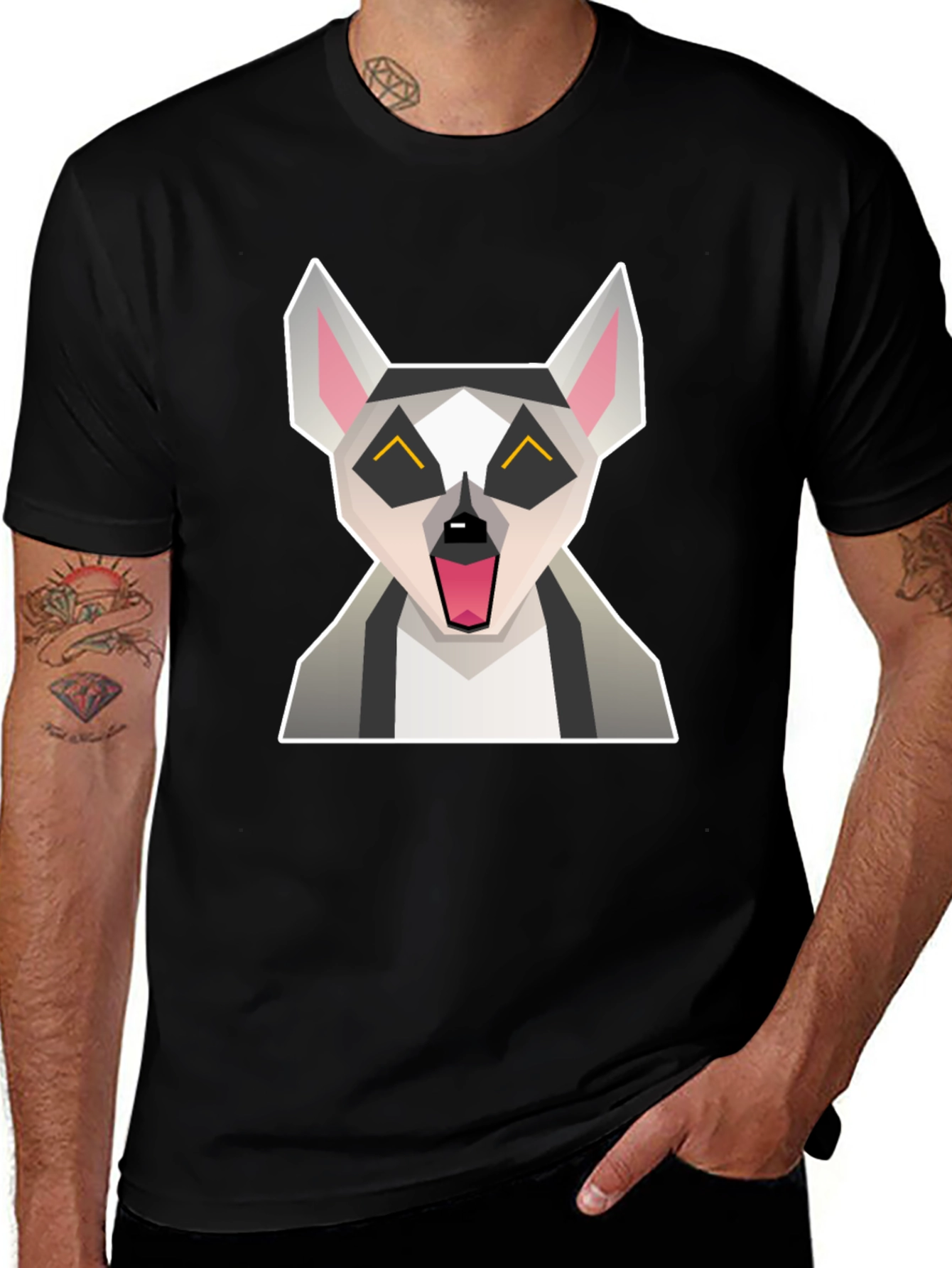 Geometric Lemur Graphic Tee - Quirky Black T-Shirt