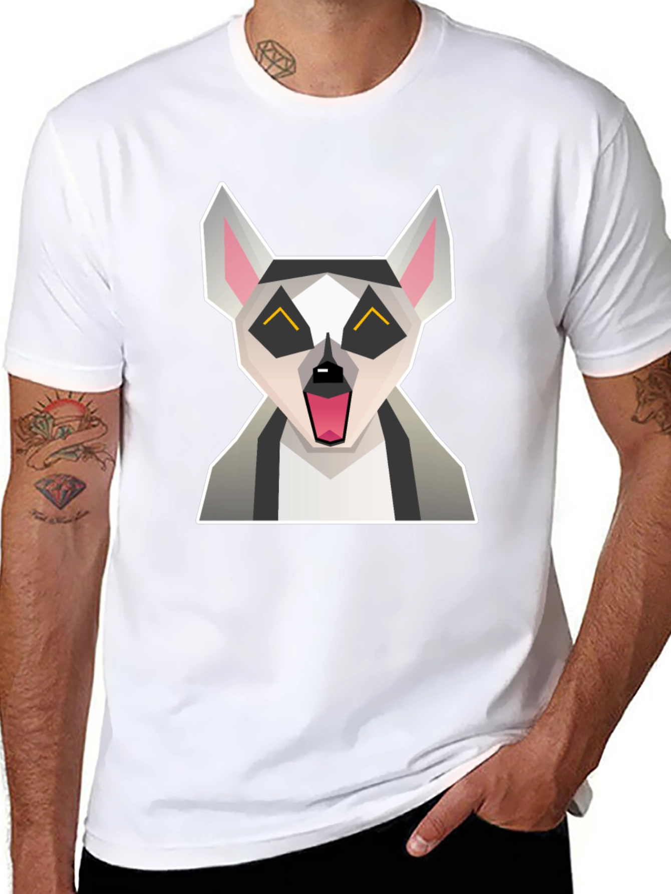 Geometric Lemur Graphic Tee - Quirky Black T-Shirt